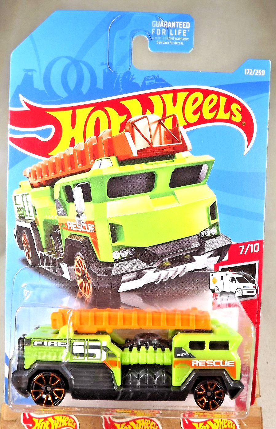 2019 Hot Wheels #172 HW Rescue 7/10 5 ALARM Fire Engine Green w/Gold Trap5 Spoke