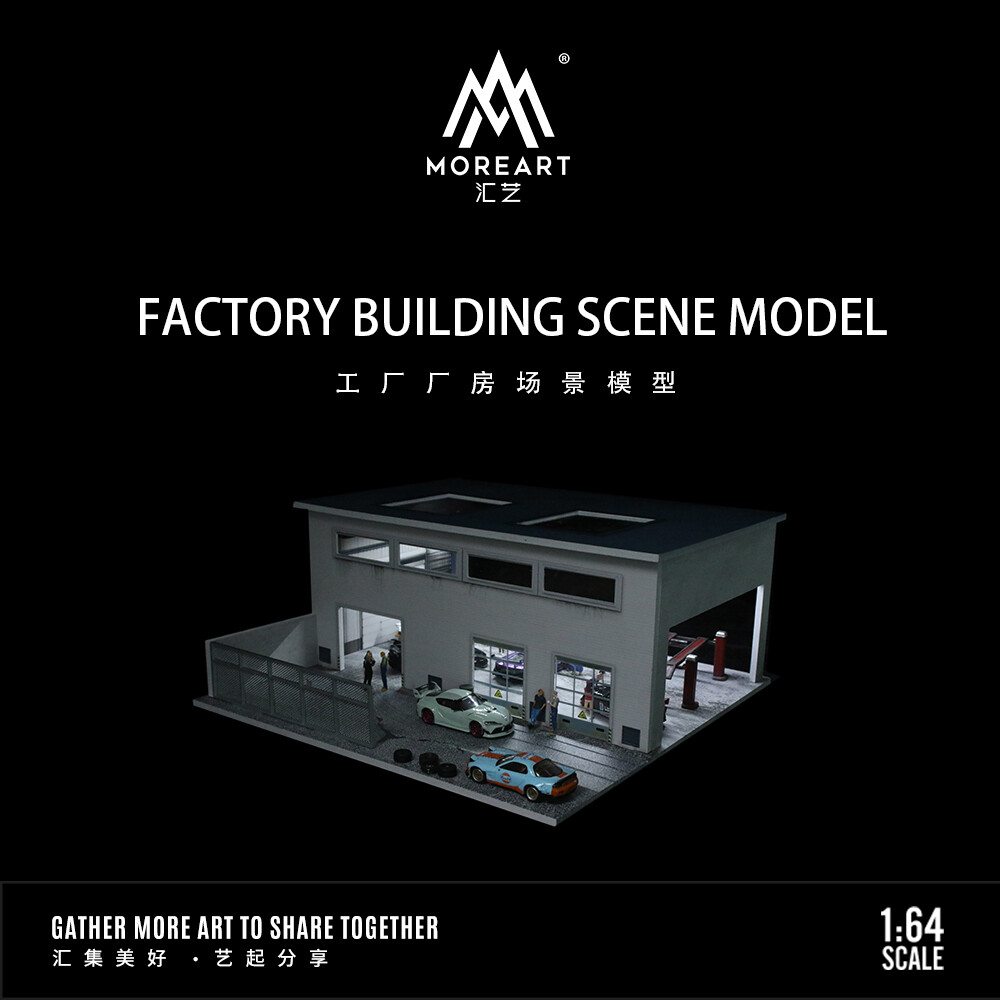 Diorama 1/64 Car Garage Model LED Lighting Old Factory Scene Display Case Toy US