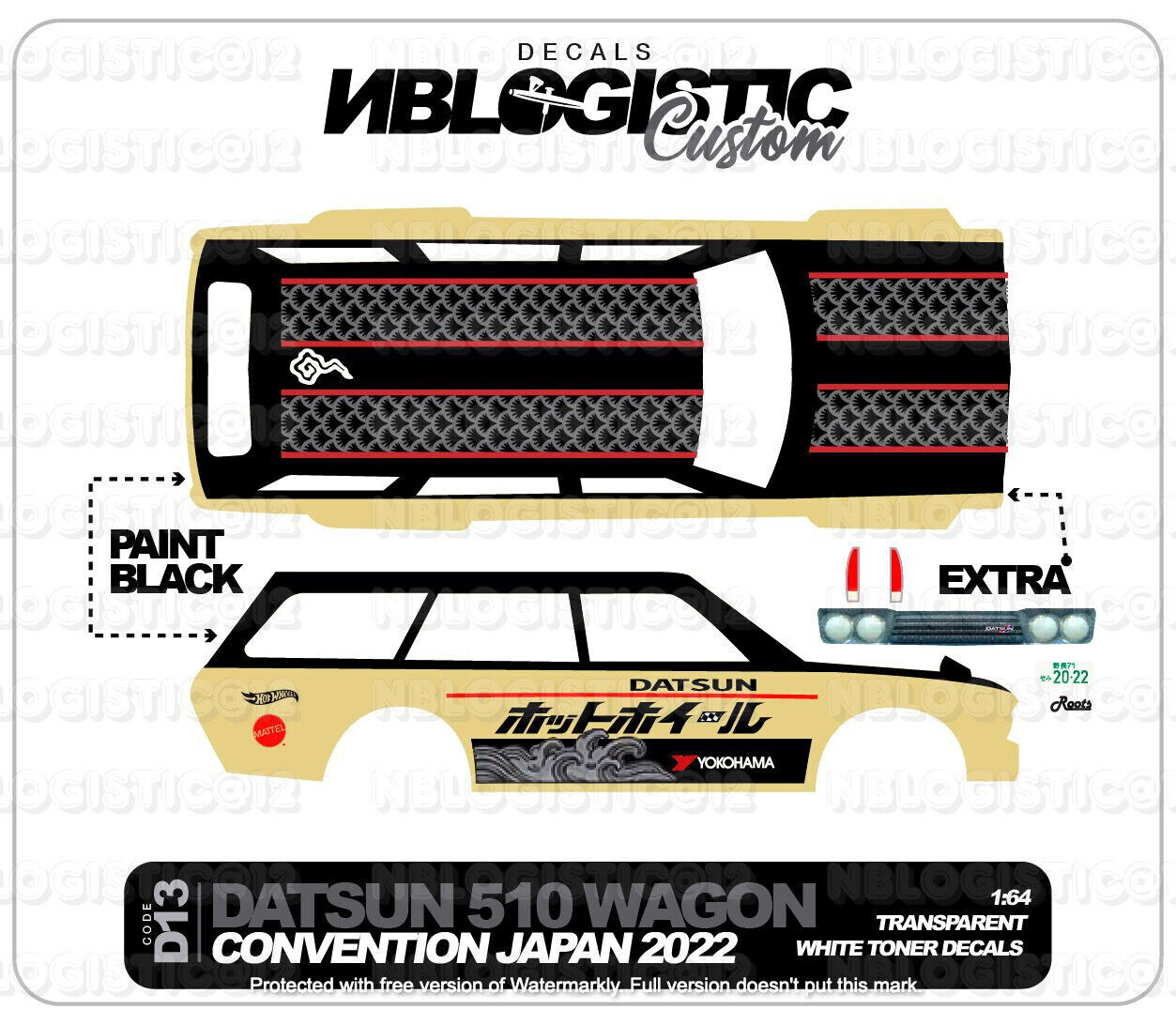 ’71 DATSUN 510 WAGON Universal WaterSlide Decal for Hot Wheels 1/64 Scale 012
