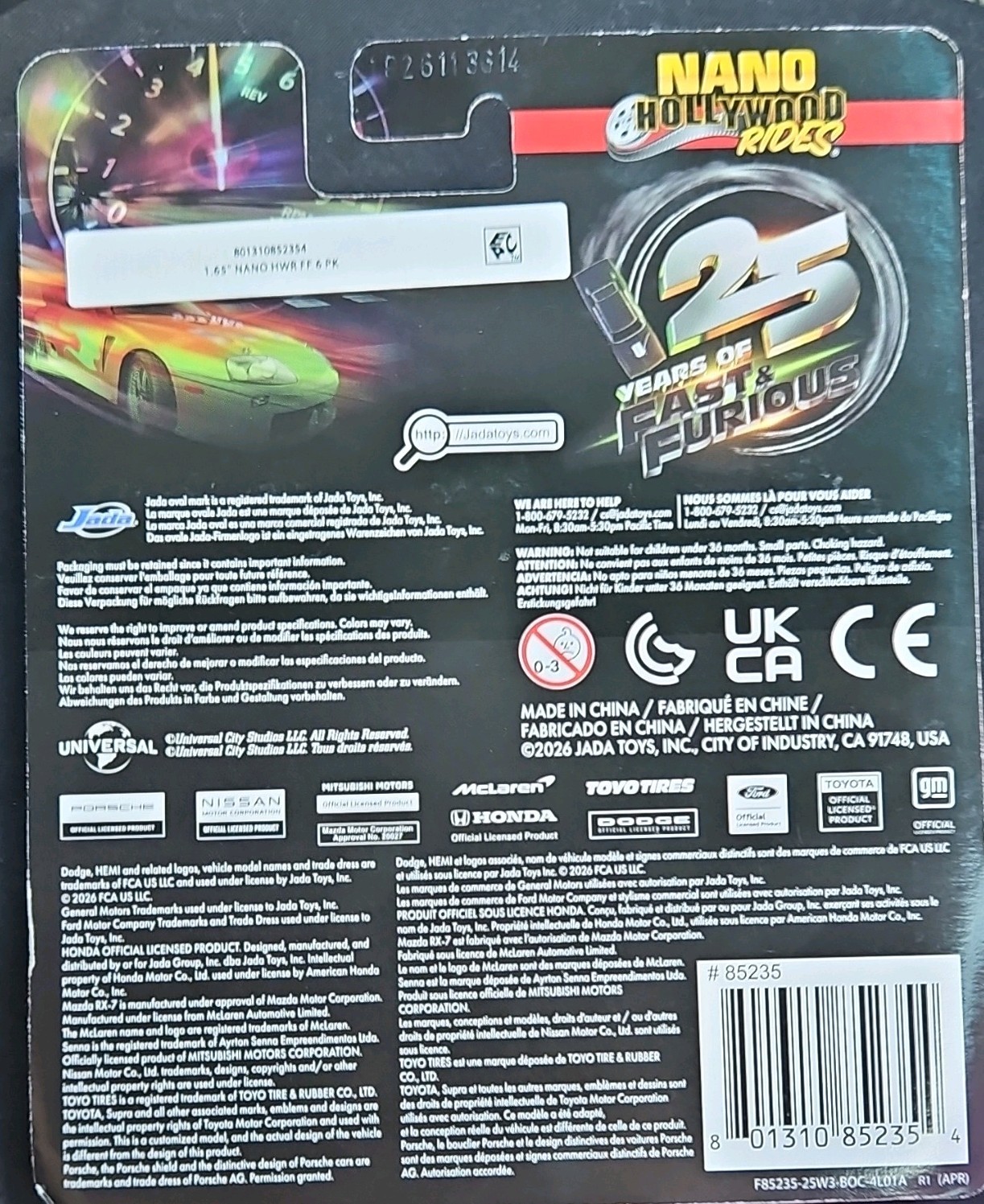 Fast & Furious 1.65″ Nano Hollywood Rides Collector’s Die-Cast Series Cars, 6ct