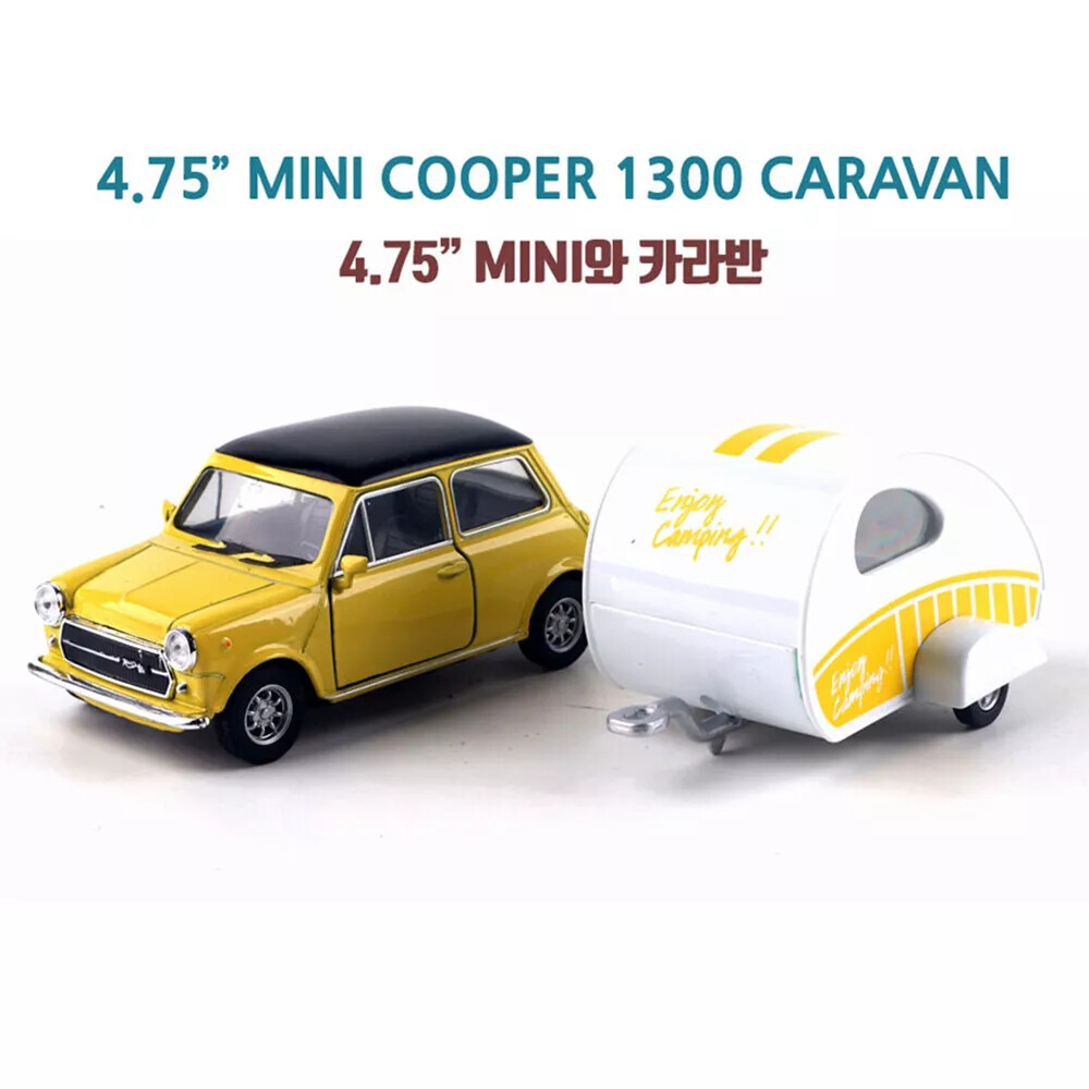 Mini Cooper Motor Car Caravan Diecast 1:38 Scale Miniature Toy