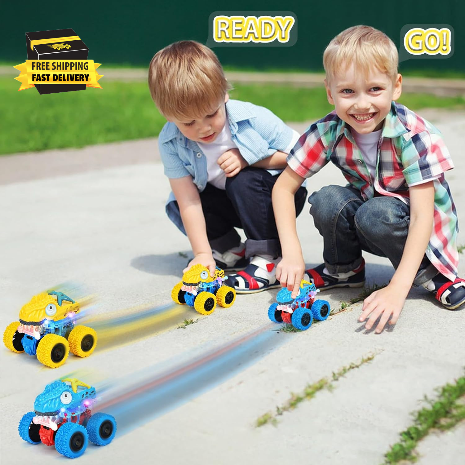 2-5 Years Old Boys Dinosaur Toy, Push and Pull Friction Dinosaur Monster Truck,