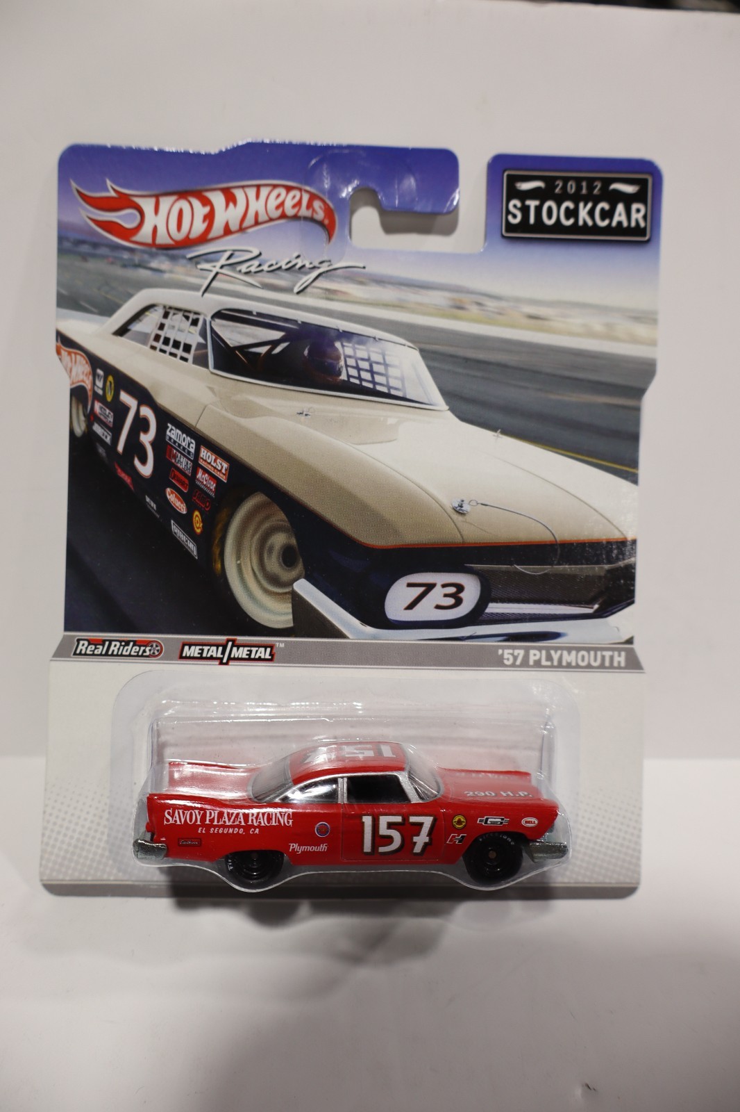 HOT WHEELS RACING – 2012 STOCK CAR – 1957 PLYMOUTH (RED) – REAL RIDERS