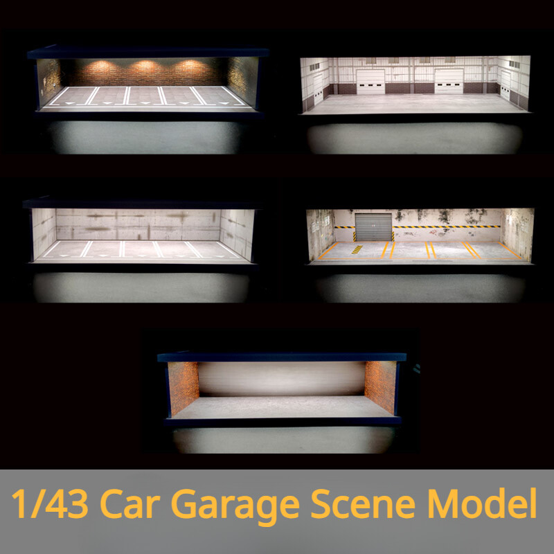 1/43 Diorama Garage Model LED Lighting City Car Parking Lot Scene Display Model