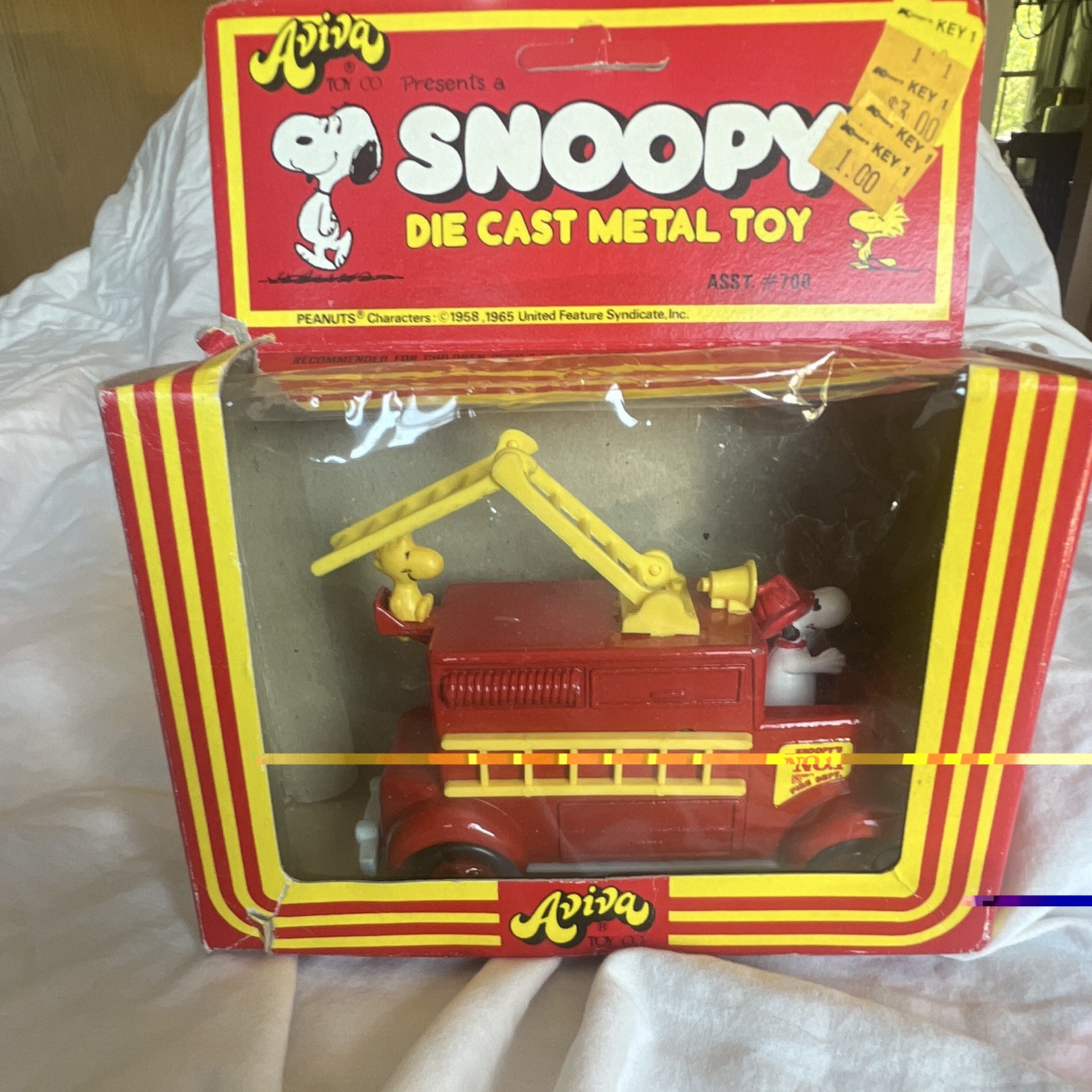 1958 Aviva Snoopy Fire Engine Diecast Metal Vehicle Peanuts Theme