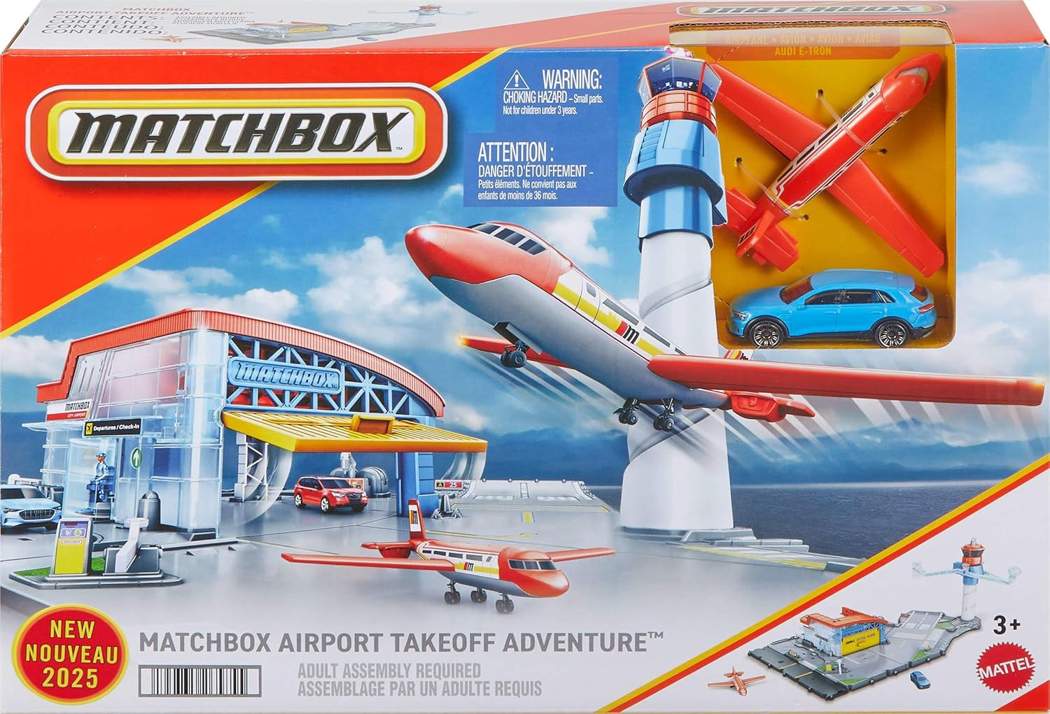 Matchbox Toy Car Playset, Takeoff Adventure Airport Set with Die-Cast Audi in 1: