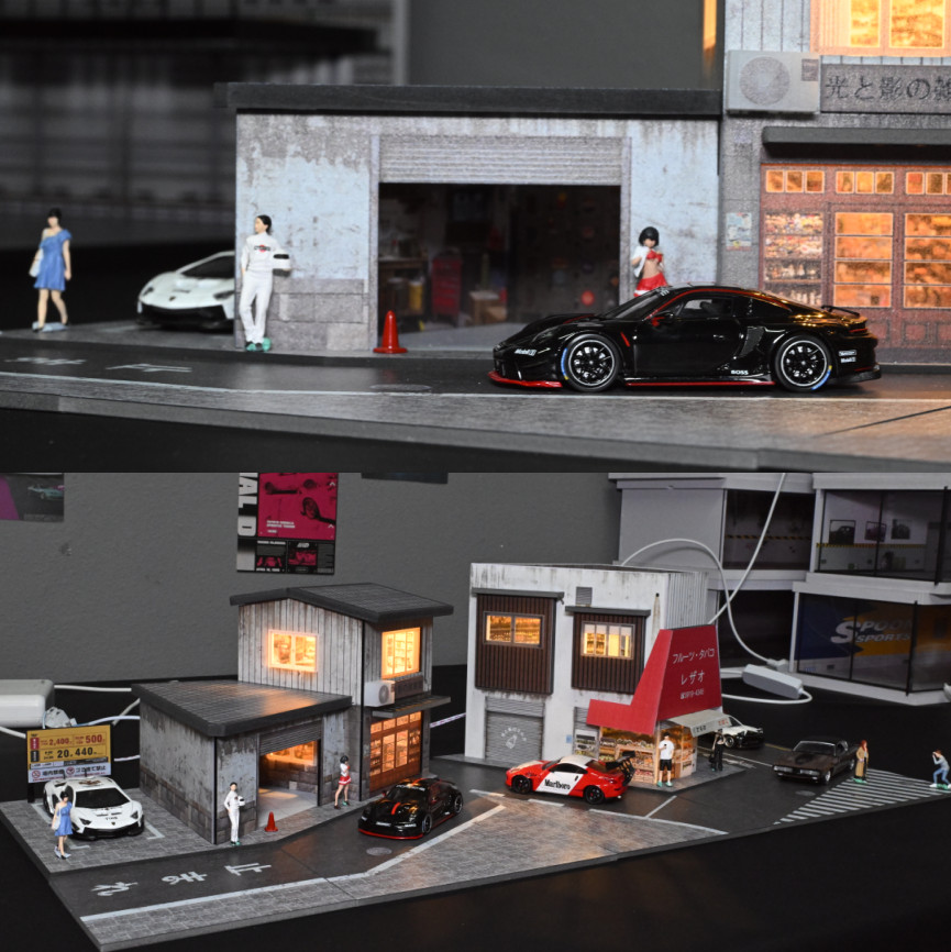 1:64 Diorama Diecast Garage Model LED Lighting Convenience Store Display Case US