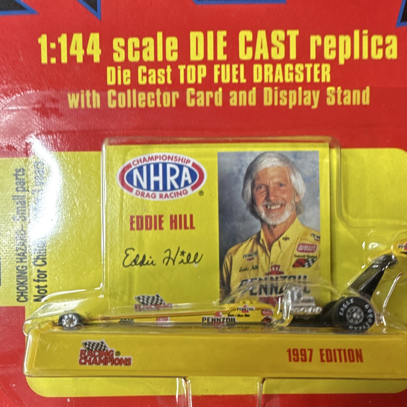 Racing Champions Eddie Hill Top Fuel NHRA Dragster 1997 1:144 Diecast Stand Y/B