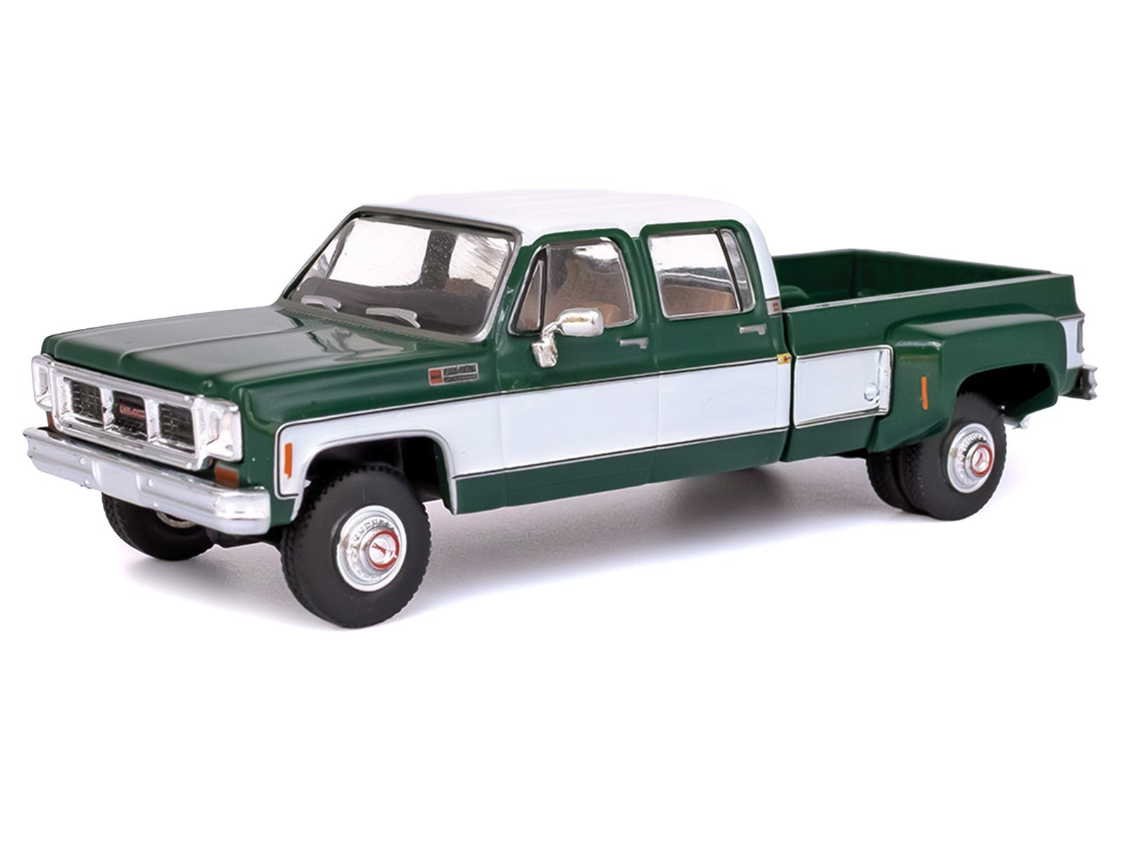 1973 GMC SIERRA GRANDE 3500 DUALLY PICKUP GREEN & WHITE 1/64 BY IXO IA64006