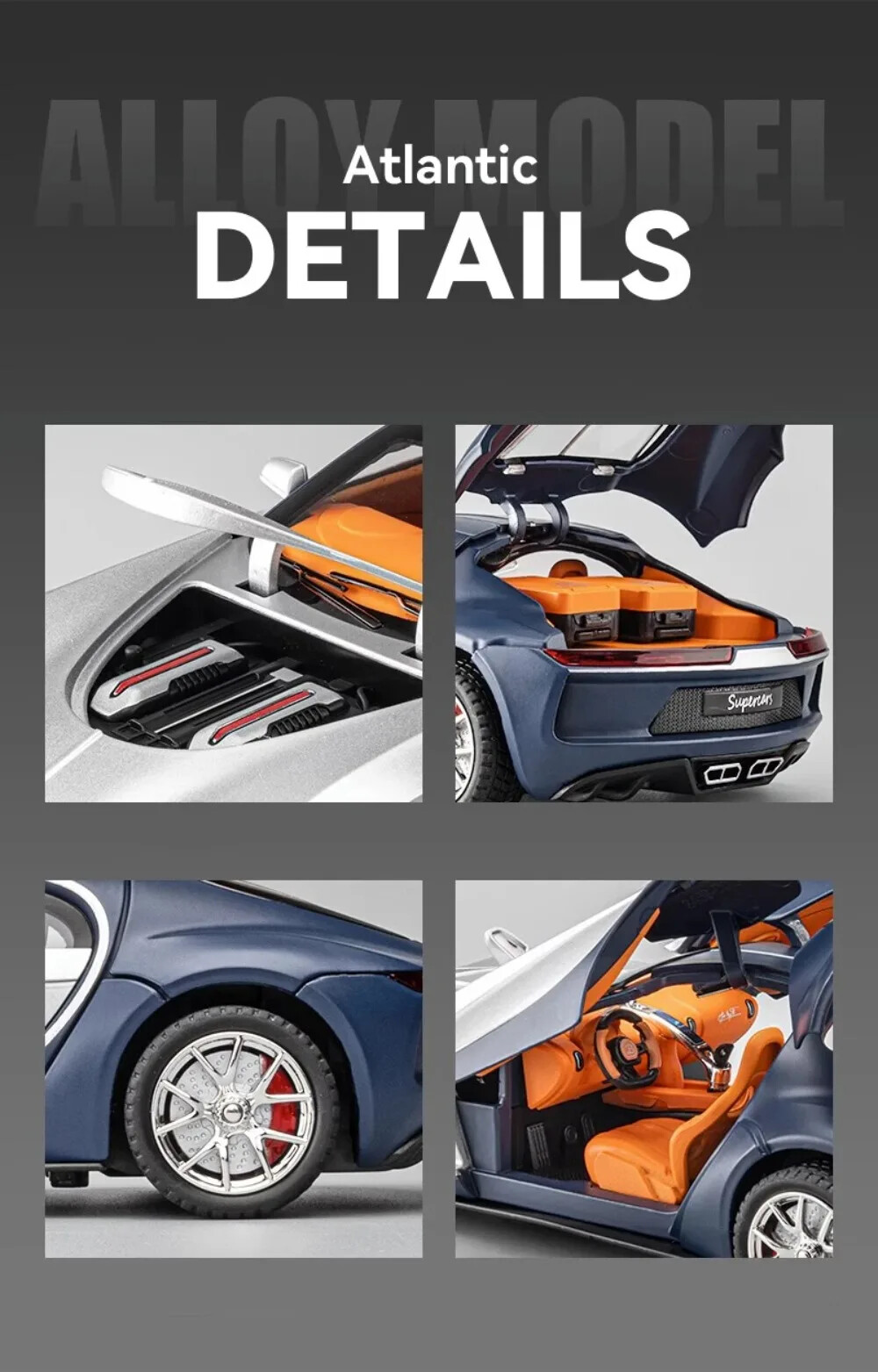 1/24 Toys Car Model Bugatti Atlantic Luxury Sport Car Alloy Diecast Toy Vehicle