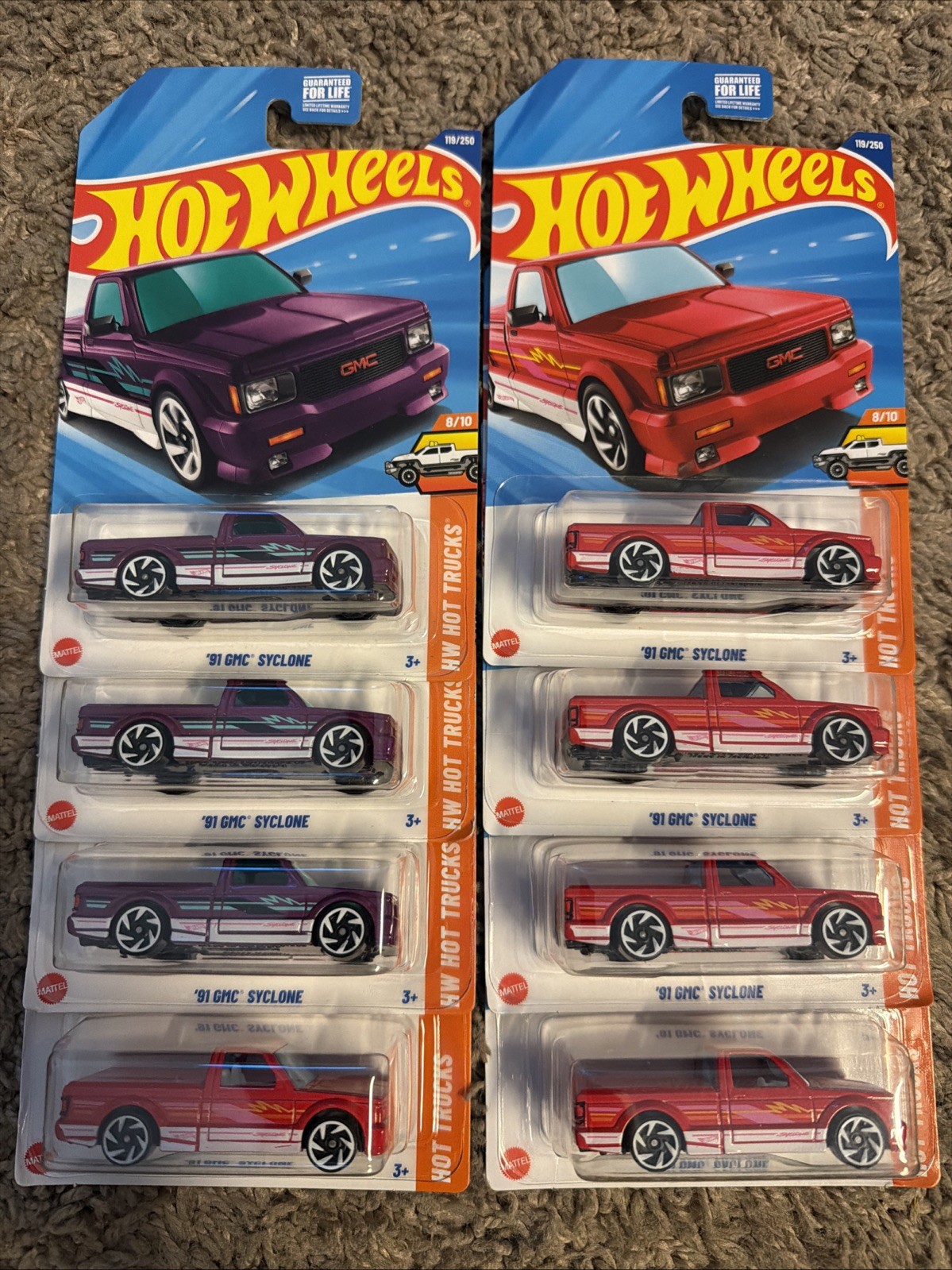 Hot Wheels 91 GMC Syclone Lot Of 8 Purple And Red HW Hot Trucks 8/10