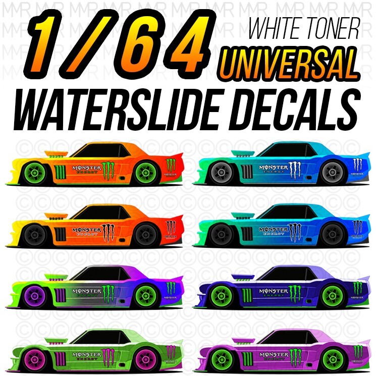 1/64 Scale MONSTER Custom White Toner Universal WaterSlide Decal Hot Wheelz