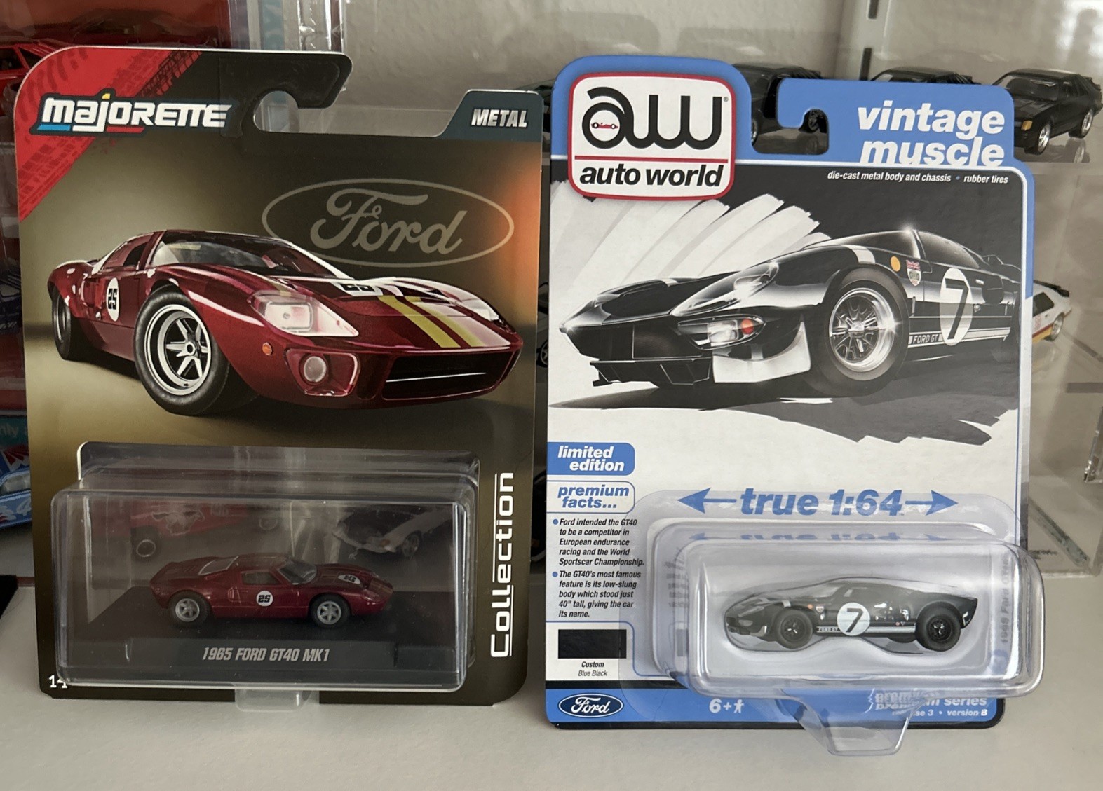 MAJORETTE 1/64 1965 FORD GT40 MK1 + AUTO WORLD 65 GT40 2 CARS