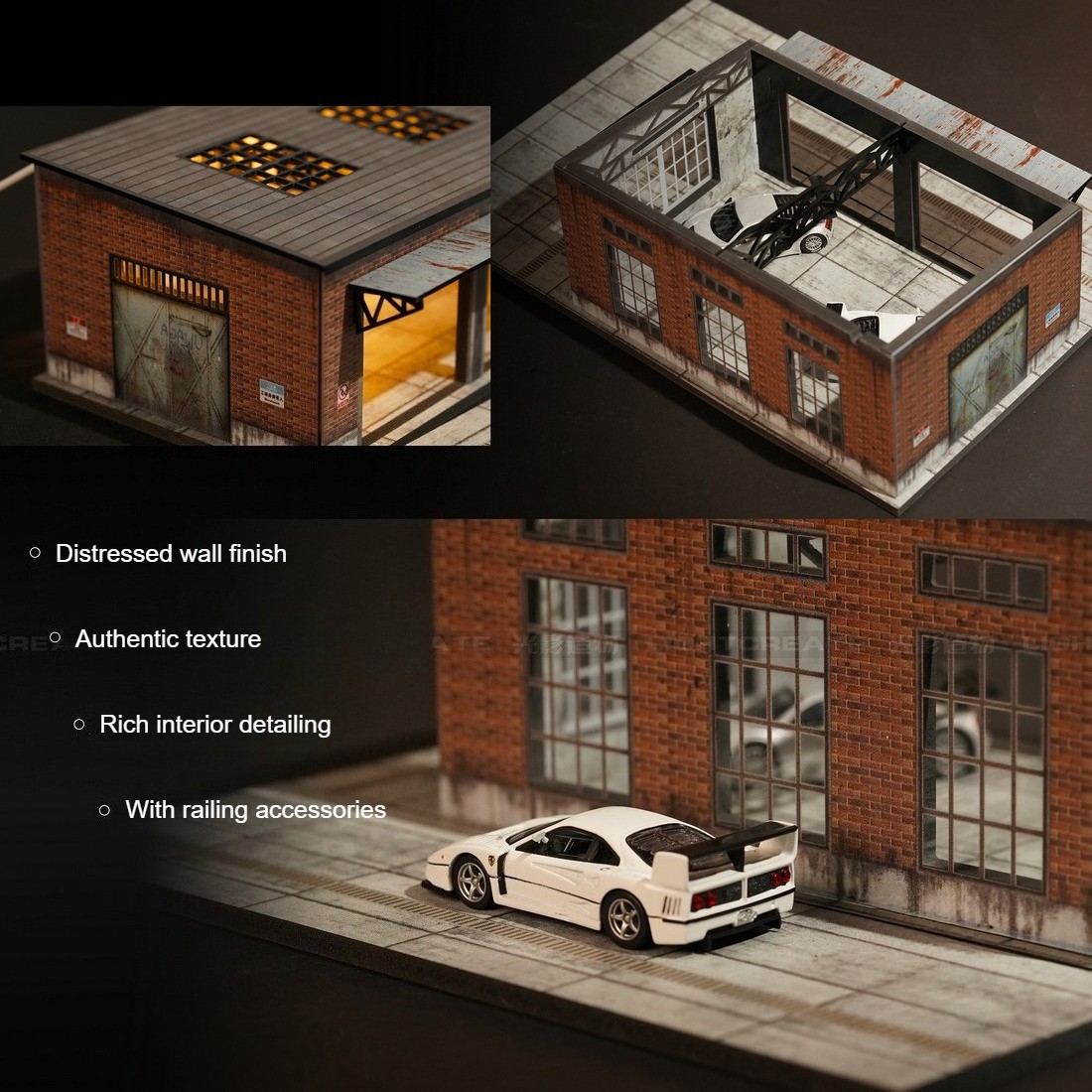Diorama 1/64 Car Garage Model LED Lighting Factory Model Cars Display Case US