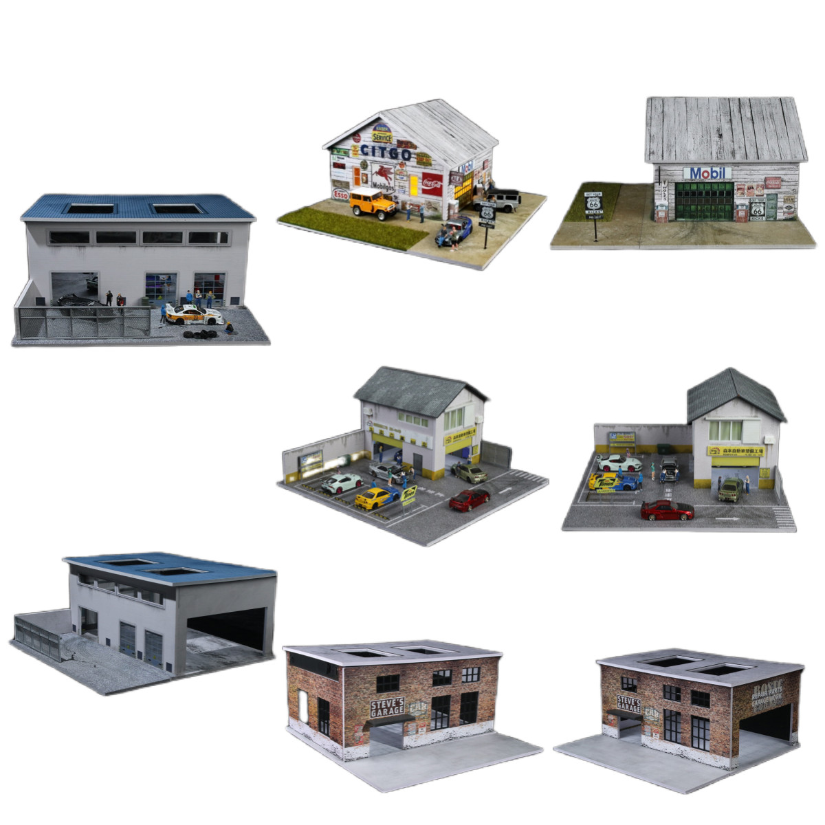 1/64 Diorama Car Garage Model LED Repair Factory Parking Lot Scene Display Model