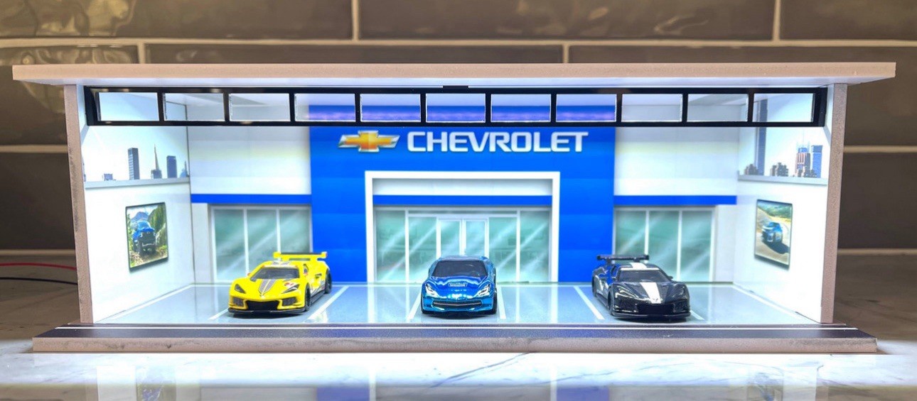 Chevrolet Dealership Theme Diorama FOR Hot Wheels 1:64 Model Garage LED Lights
