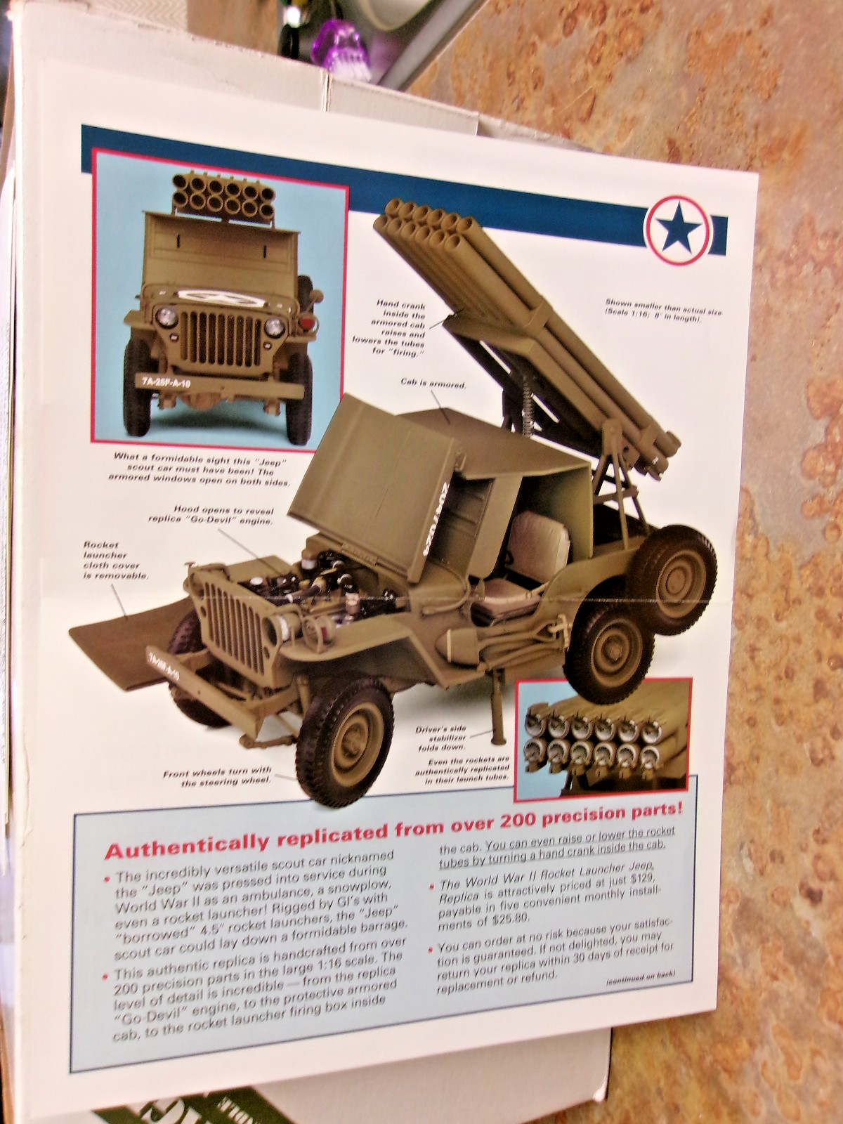 Danbury Mint World War II Jeep Replica W/Rocket Launcher 1:16-Full Package-NEW!