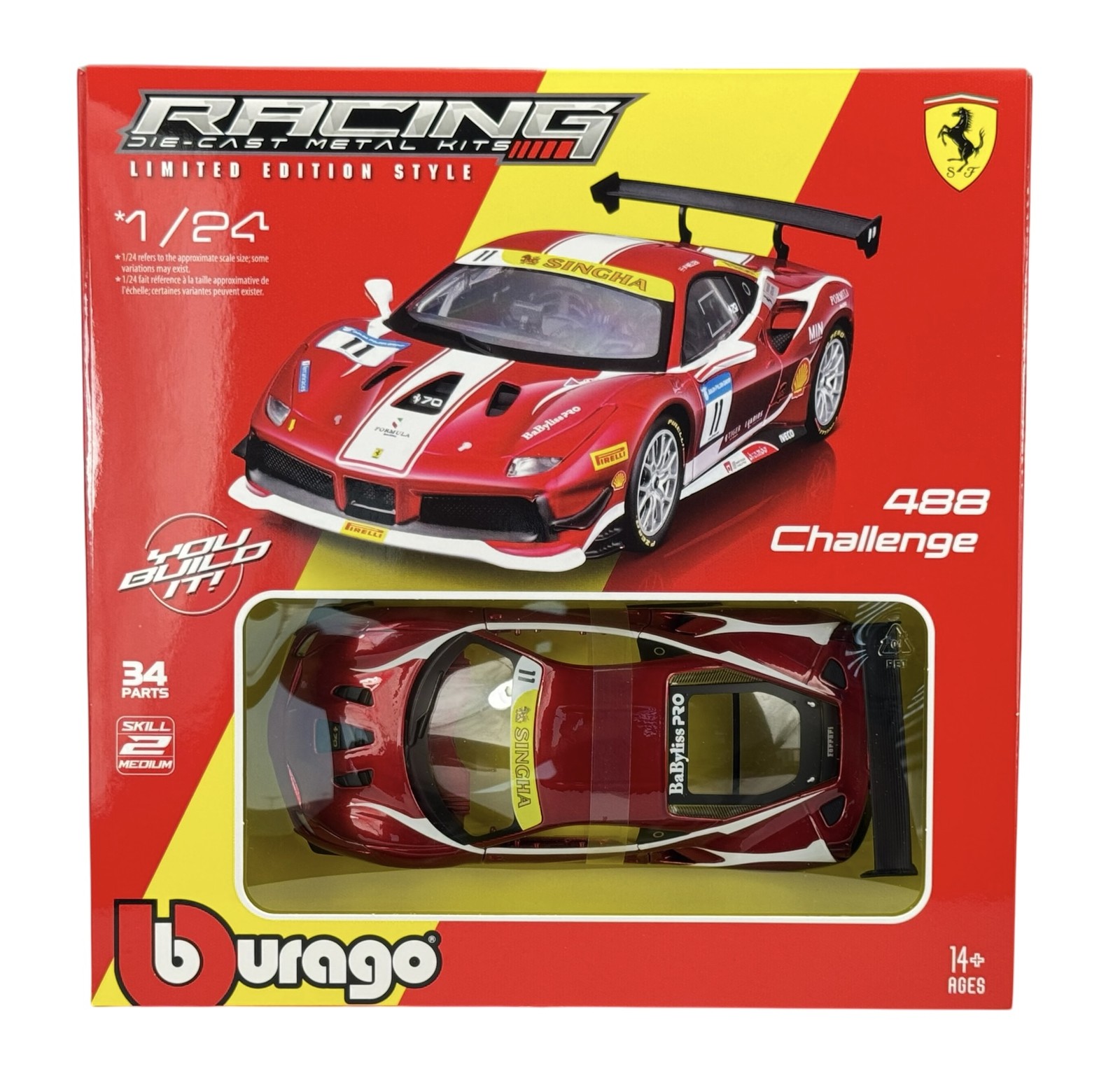 BBURAGO FERRARI 488 CHALLENGE 1:24 KIT TO BUILD 34 PARTS NEW IN BOX DIE CAST