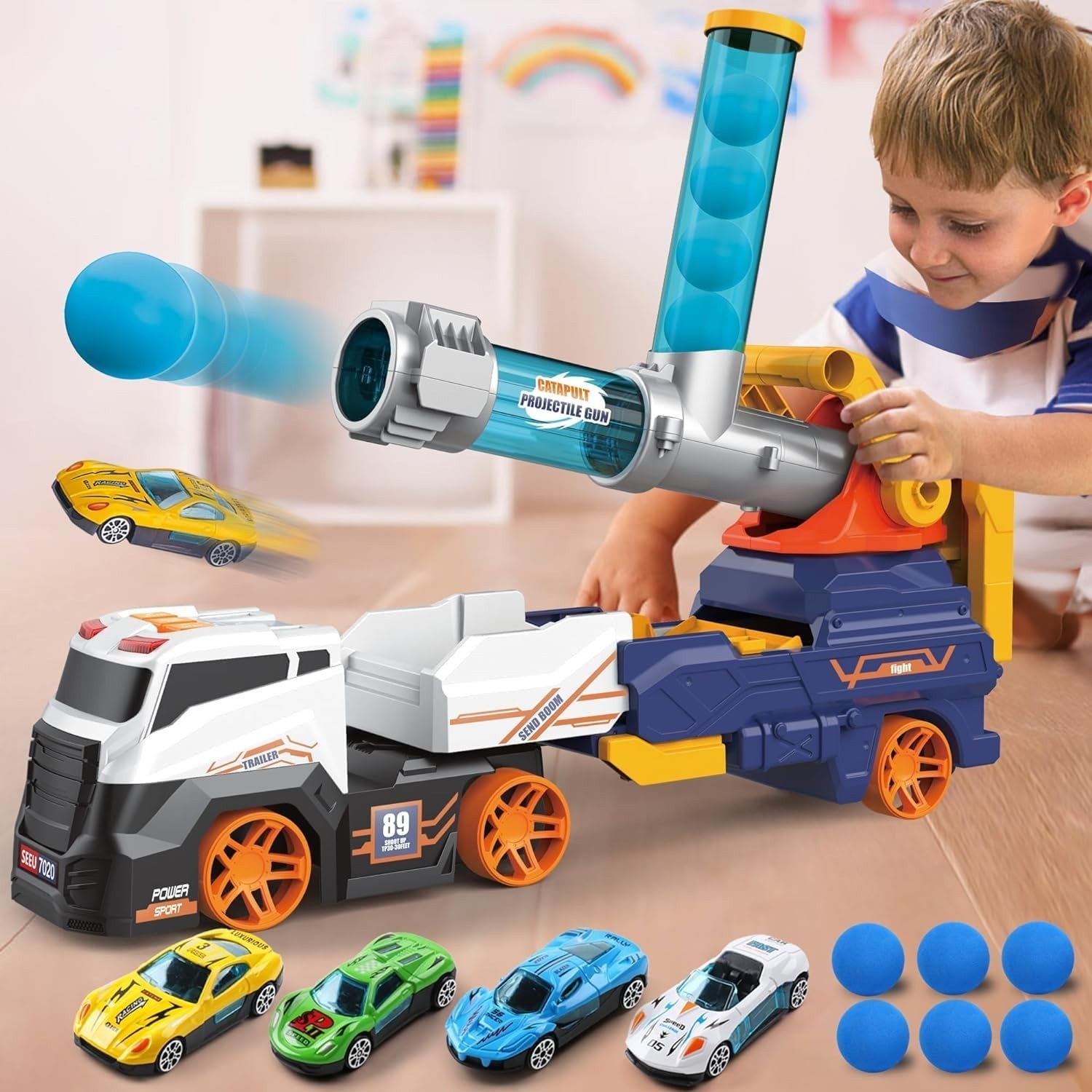 Interactive Ejection Truck Toy with Racing Cars for Boys and Girls Ages 3 Plus