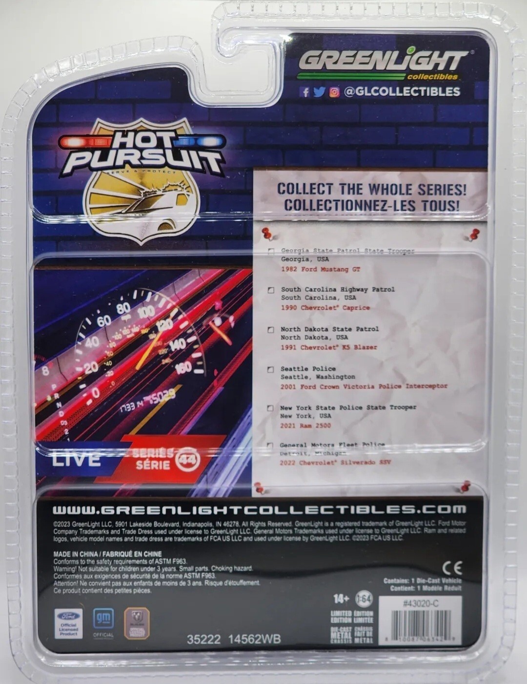 GREENLIGHT HOT PURSUIT SERIES 44 1991 CHEVY K5 BLAZER NORTH DAKOTA STATE PATROL!