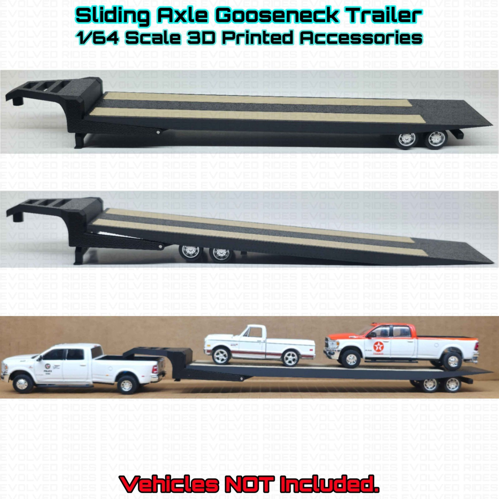 Sliding Axle Tilt Deck Gooseneck Trailer For 1/64 Scale Diorama Vehicles Display
