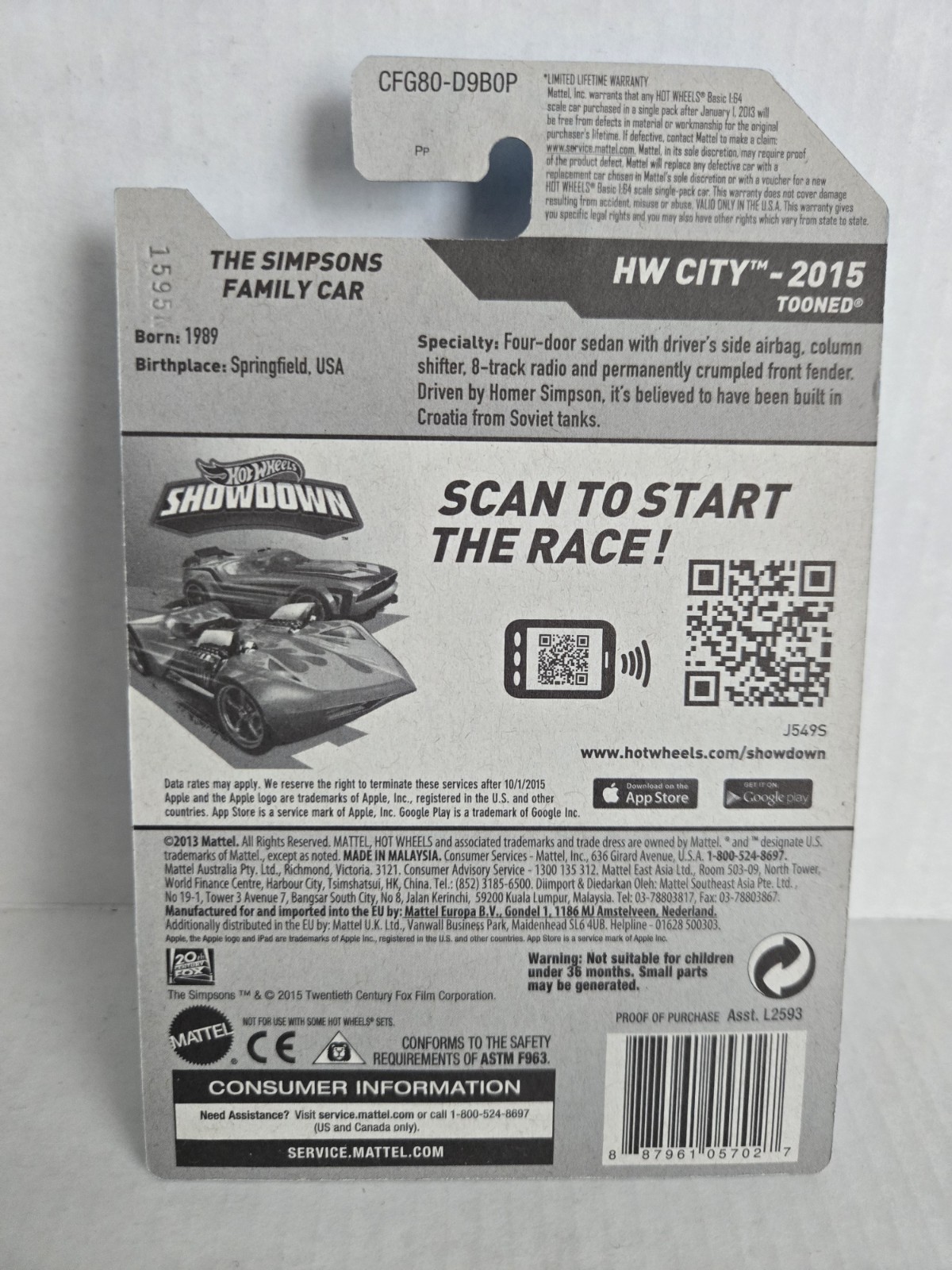 2015 Hot Wheels New HW City The Simpsons Family Car Diecast Car