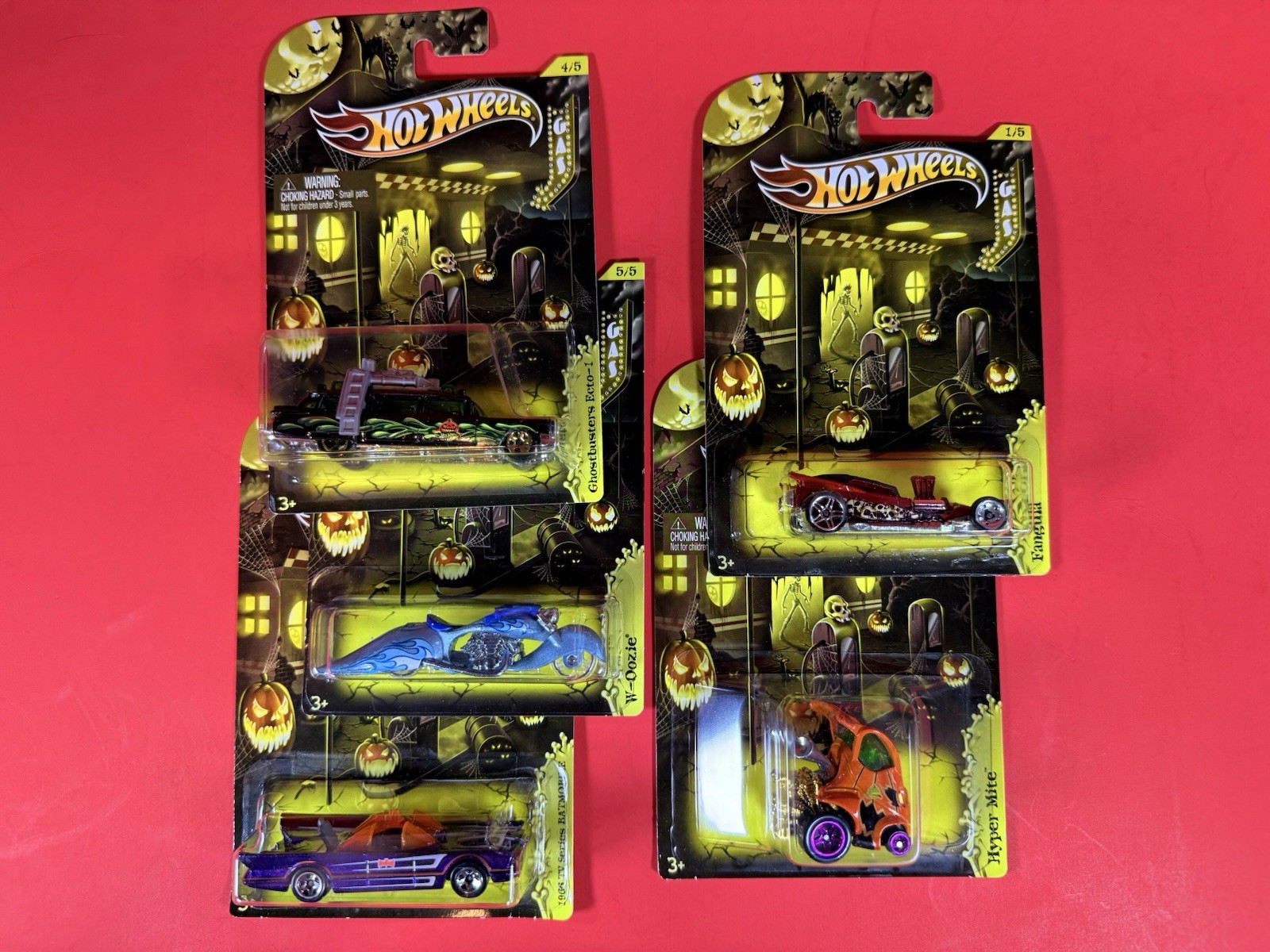 HOT WHEELS KROGER 2012 HAPPY HALLOWEEN 5 CAR SET BATMOBILE, GHOSTBUSTERS PLUS🔥