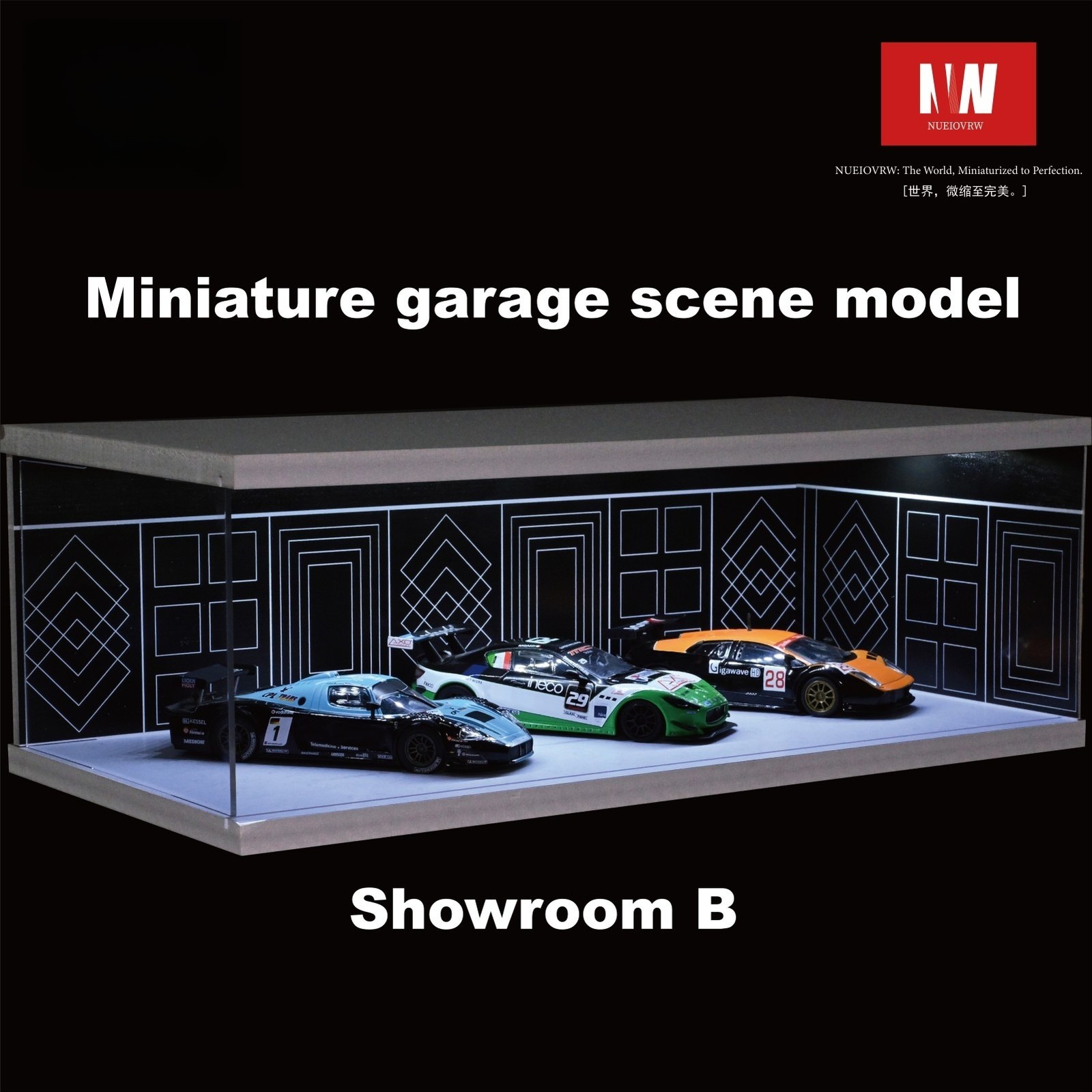 Diorama 1/64 Car Garage Model LED Lighting City Parking Lot Scene Model Gift Toy