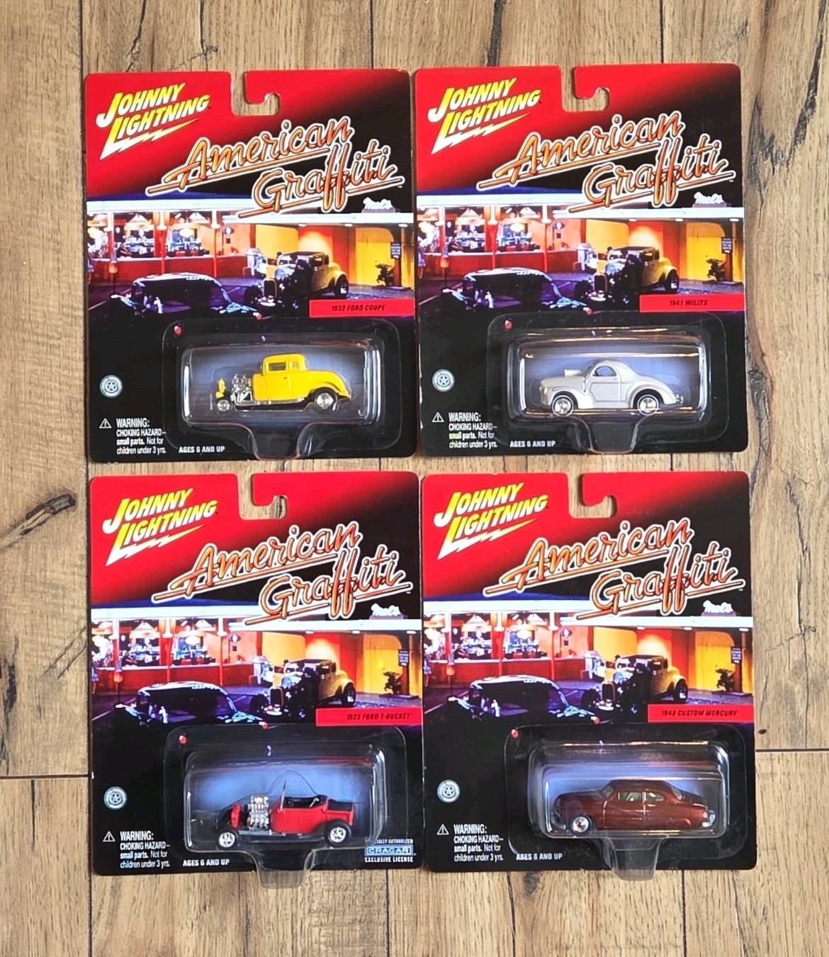 4 American Graffiti Johnny Lightning 1932 Ford Coupe, Willis, Custom Mercury