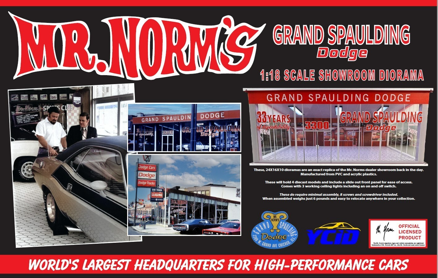 1/18 SCALE, MR. NORMS GRAND SPAULDING DODGE SHOWROOM DIORAMA !