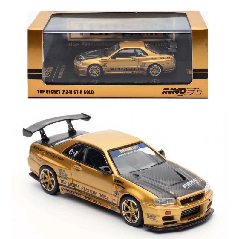 Inno 1/64 NISSAN GTR R34 Top Secret Gold Wheels Model Car -GOLD-