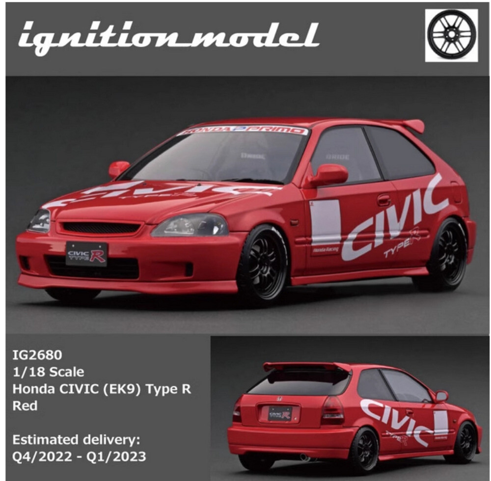 IG 1/18 Honda CIVIC EK9 Type R Resin Model Car Diecast Hobby Ornaments Gifts Red
