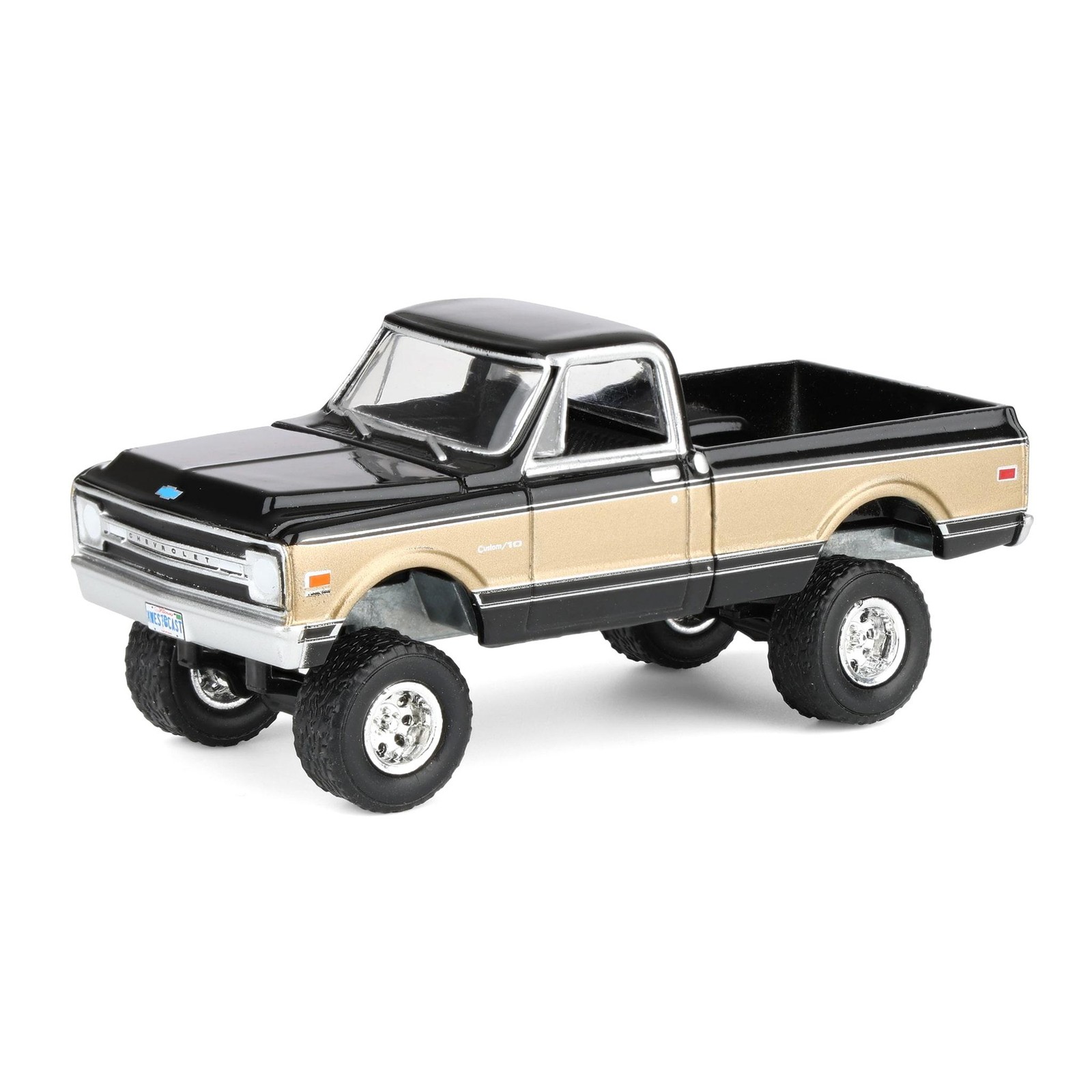 1/64 Lifted 1969 Chevrolet K10 Pickup Truck, Black & Gold, 51687-A