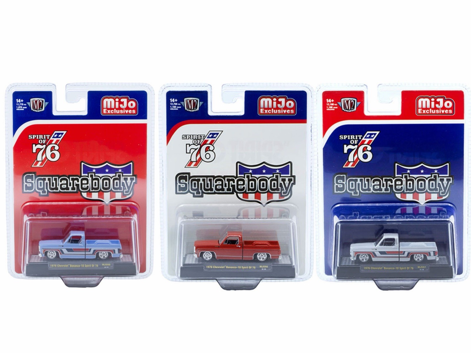 SET OF 3 M2 Machines 1976 Chevy Silverado Bonanza-10 SPIRIT 76 Squarebody 1/64