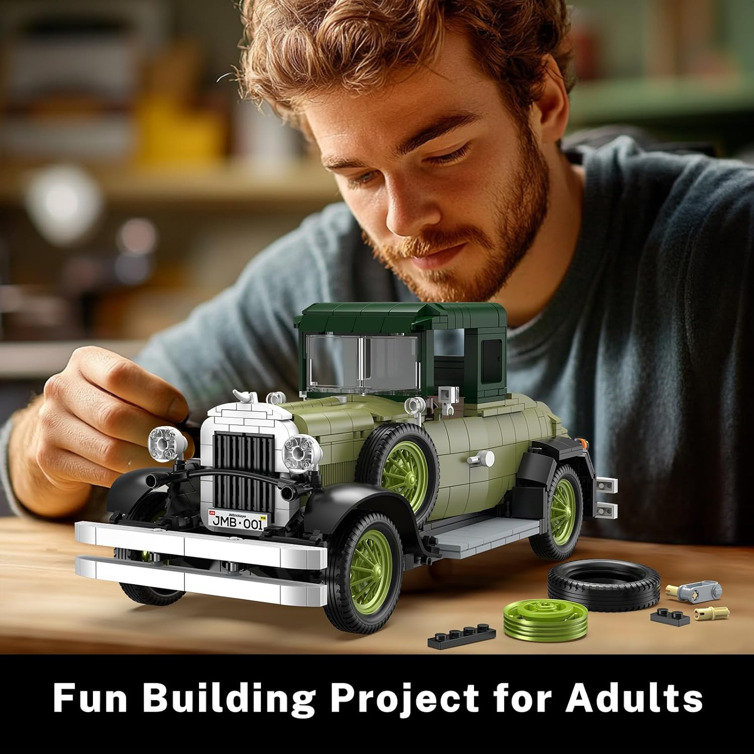 Vintage Cars Building Sets with Light for Adults, 50001 Classic Retro Convertibl
