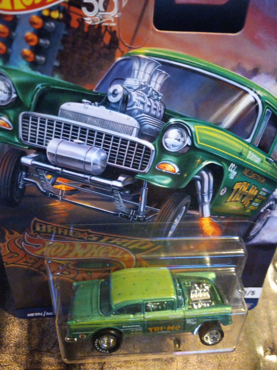 Hot Wheels Car Culture Drag Strip Demons ’55 Chevy Bel Air Gasser Damage Card