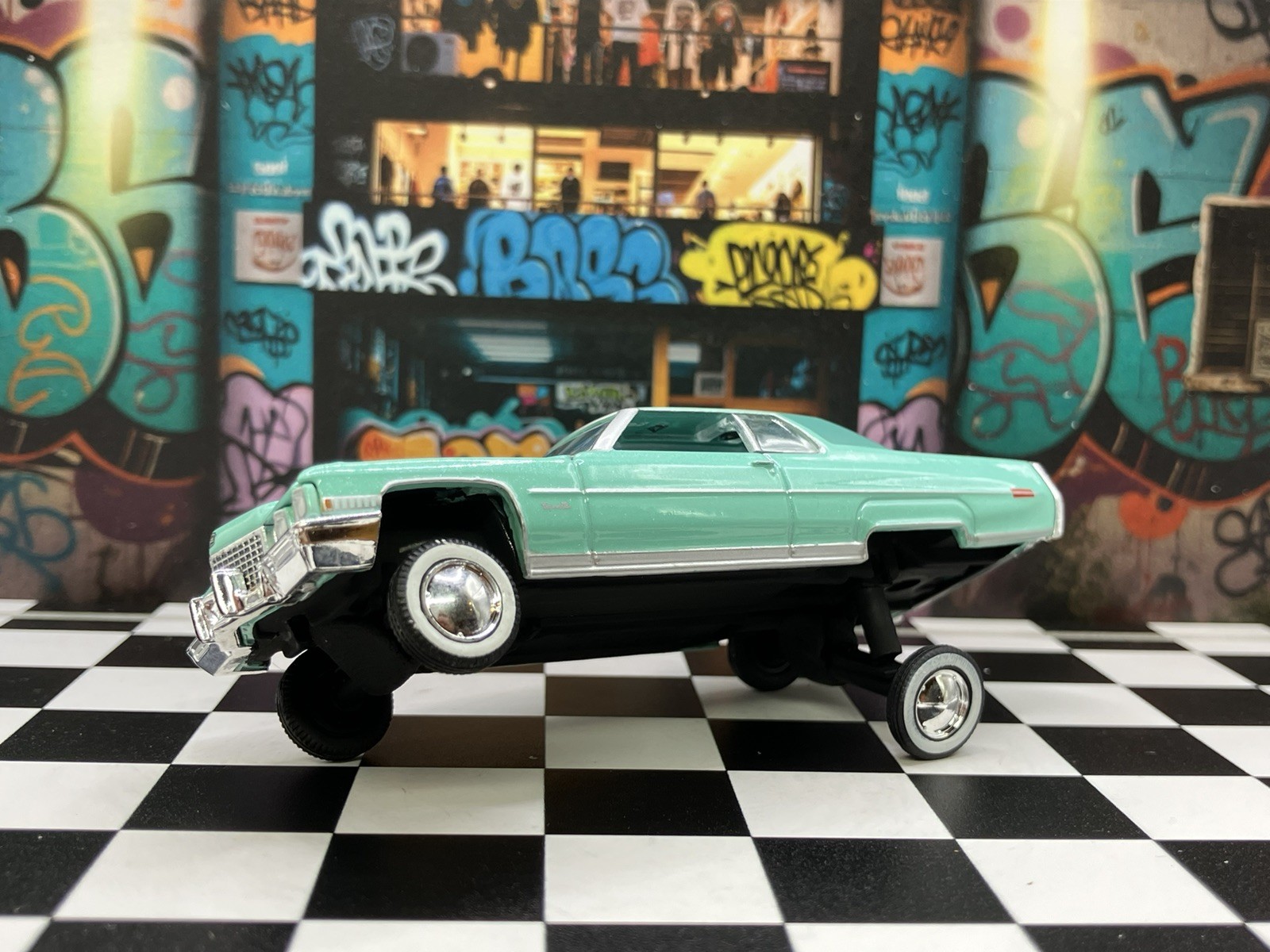 1971 Cadillac DeVille Lowrider 1/64 Scale Custom Diecast Car 3 Wheel Stance