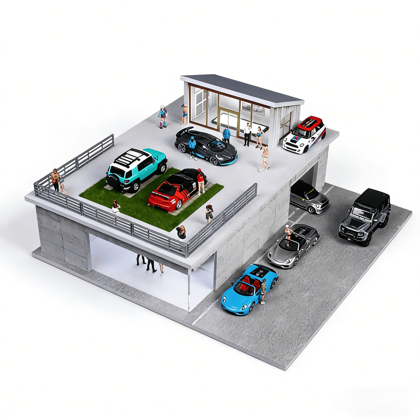 More Art Diorama 1:64 Car Garage Model LED Parking Lot Scene Display Model US