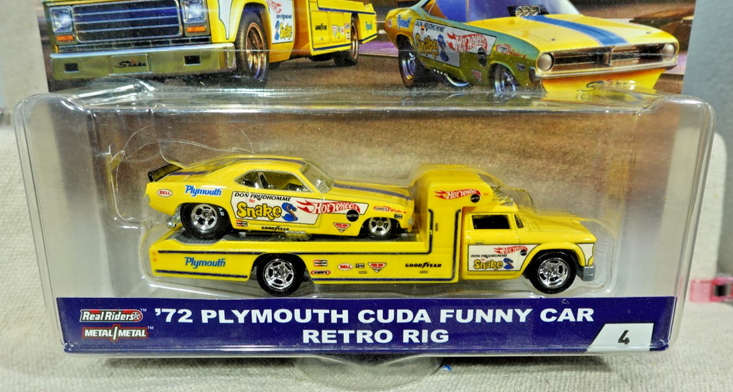 Hot Wheels Team Transport 72 Plymouth Cuda Funny Car Retro Rig Snake 1/64