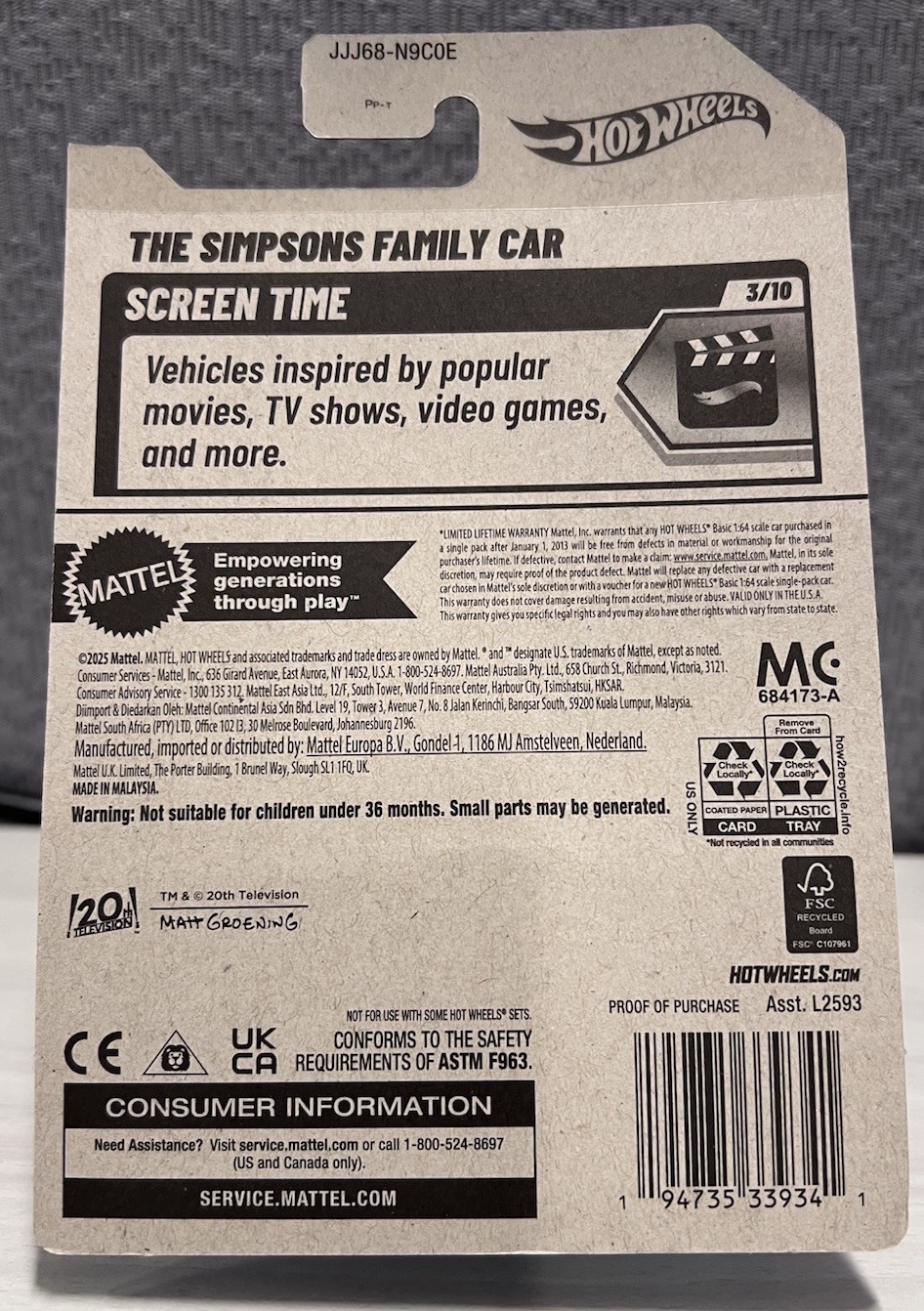 Hot Wheels 2026 Screen Time 3/10 – The Simpsons Family Car – Ships Free!