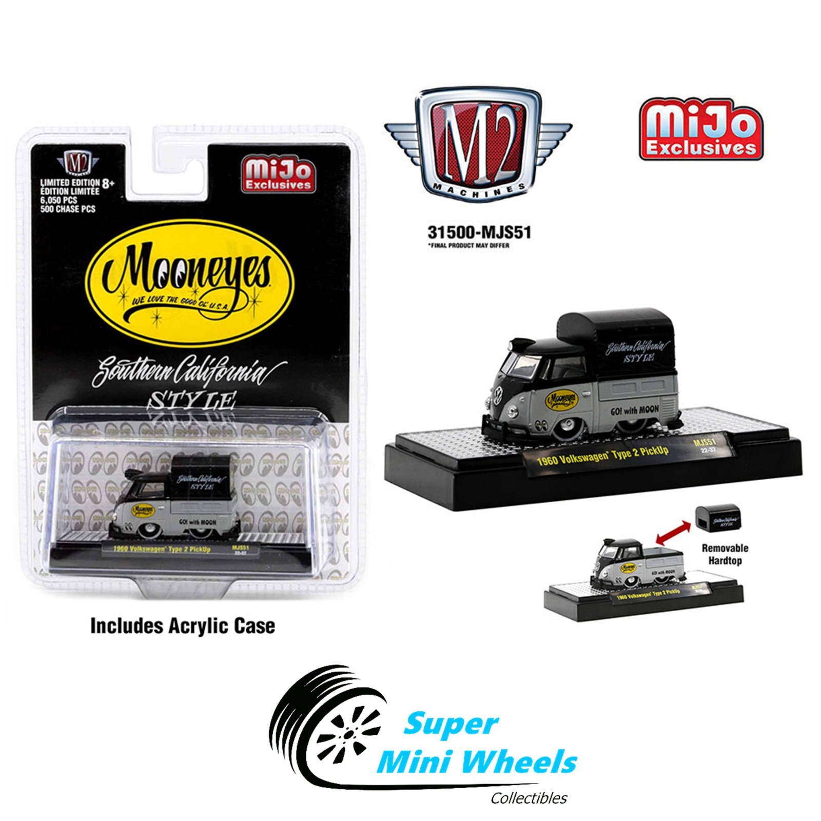 M2 Machines 1:64 1960 Custom Volkswagen Short Pickup with Canvas Cover Mooneye