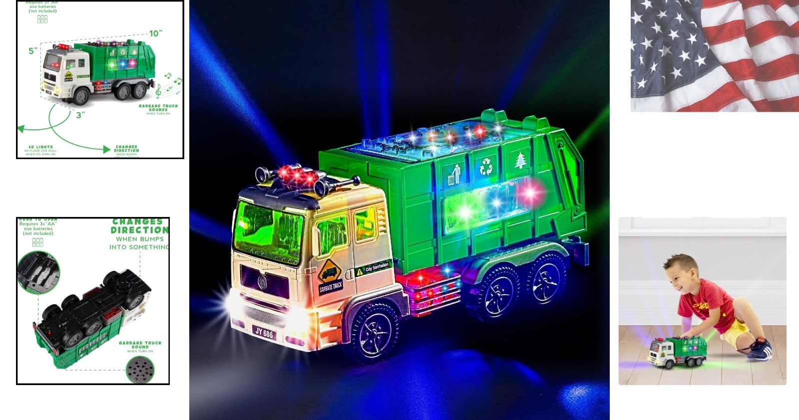 Toy Garbage Truck with 4D Lights & Sounds for Boys, Toddlers, Kids 3+ – Trash…