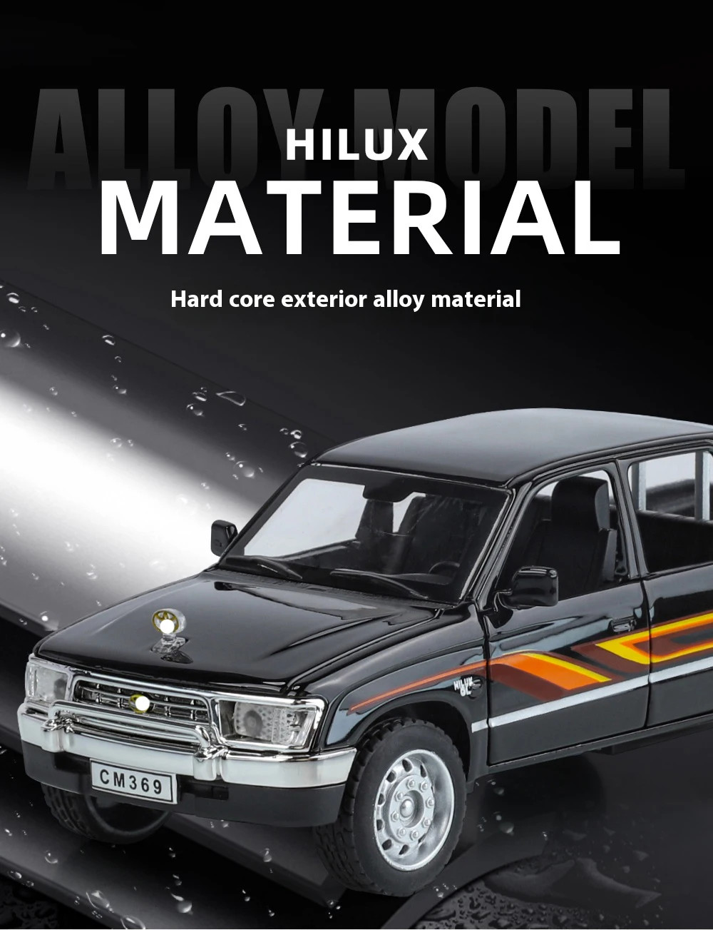 1:32 Toyota Hilux Alloy Model Off road Pickup with Sound and Light Diecast Toy