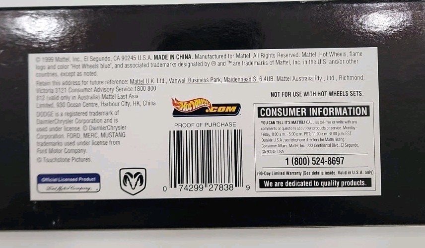 Hot Wheels 1999 “Gone In Sixty Seconds” , ’49 Merc, Viper, ’67 Mustang, Truck