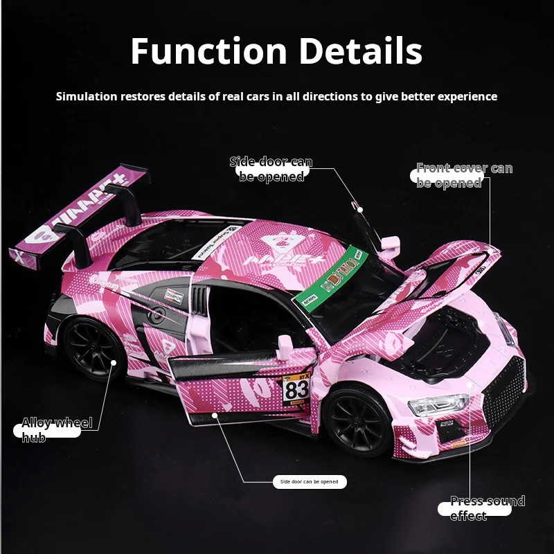 1: 32 Sport R8 LMS CUP Alloy Metal Vehicles Die cast Toy With Sound and Light