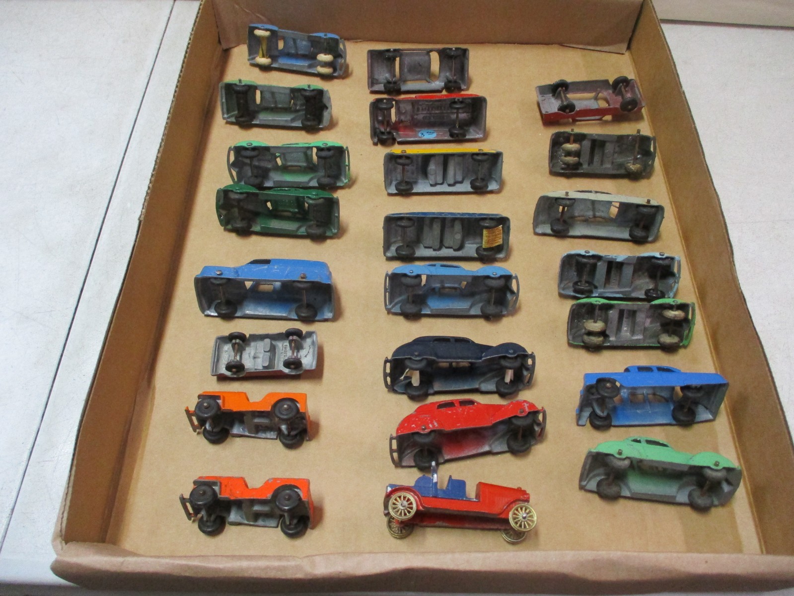 23 1940’s-1950’s Diecast Vehicles with Tootsietoy Panel Van, Convertible, Sedans