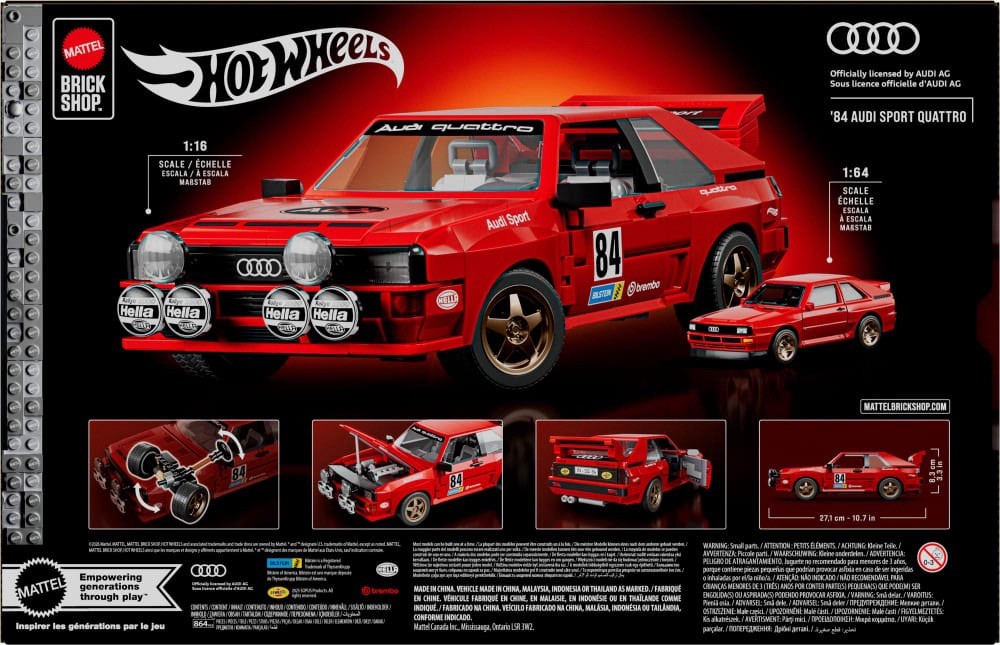 Mattel Brick Shop Hot Wheels ’84 Audi Sport Quattro 864pc Set 10+ Metal Parts