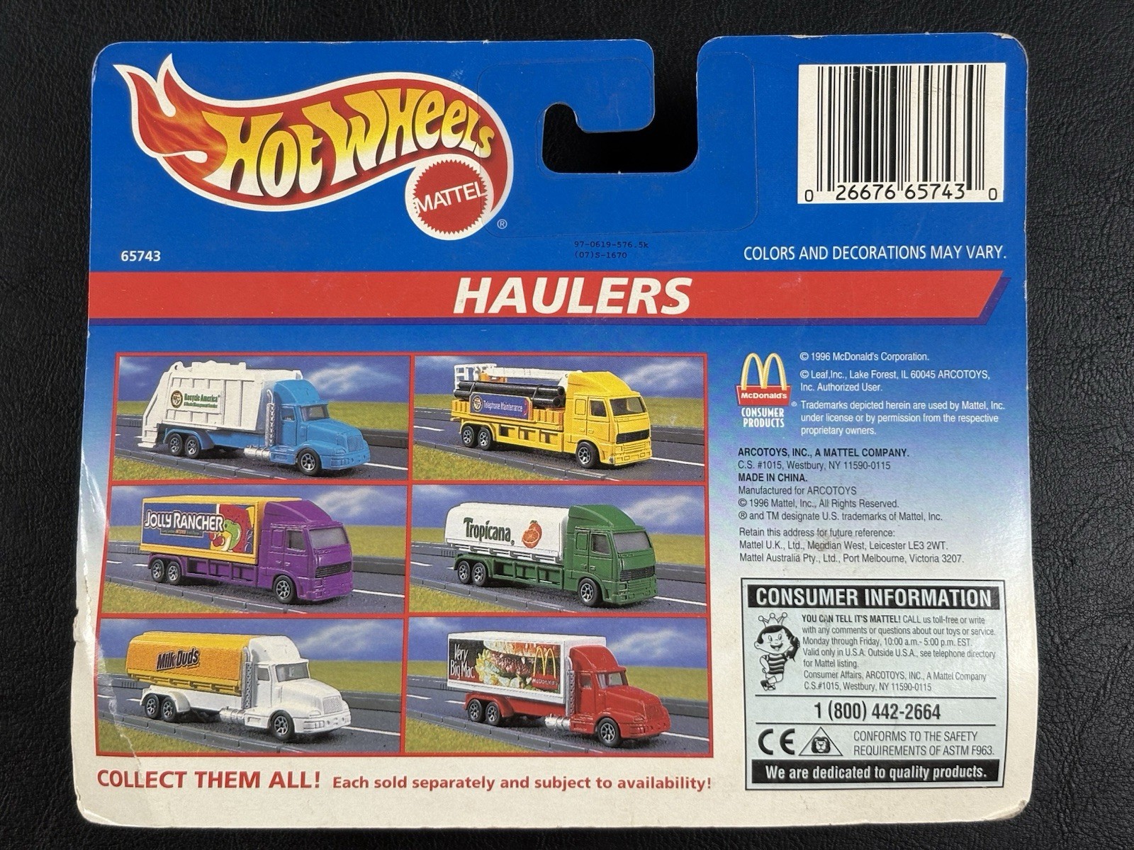 Hot Wheels Haulers Lot Of 5 – 1996 McDonald’s Milk Duds Jolly Rancher Tropicana