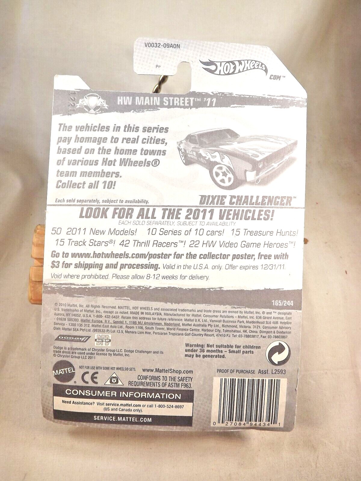 2011 Hot Wheels Walmart Redlines #165 Main Street DIXIE CHALLENGER Black w/RL5s