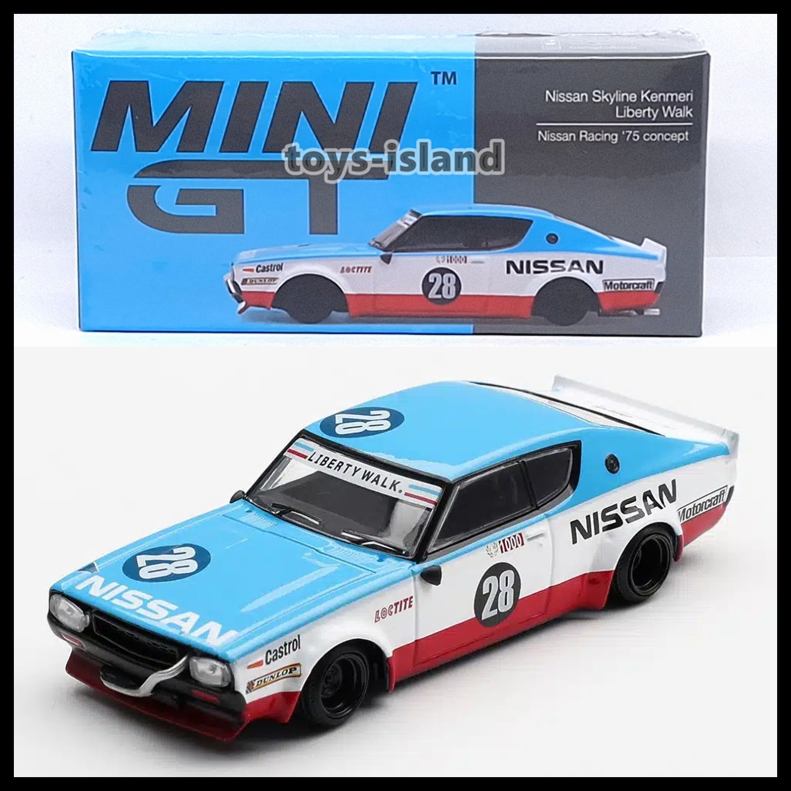 MINI GT 1212 NISSAN SKYLINE KENMERI LIBERTY WALK NISSAN RACING ’75 CONCEPT RHD